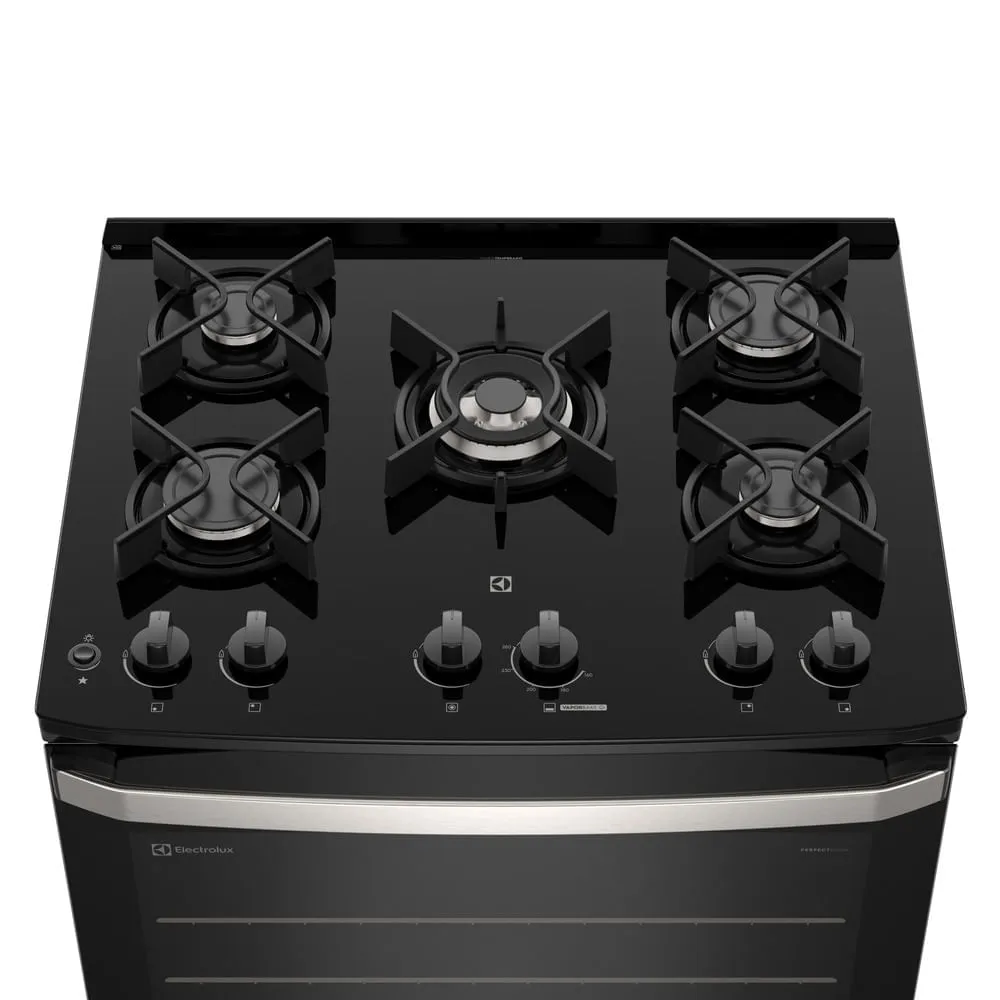 Fogão 5 bocas Electrolux Preto Efficient Mesa de Vidro, PerfectCook e Grades de Ferro (FE5GB)