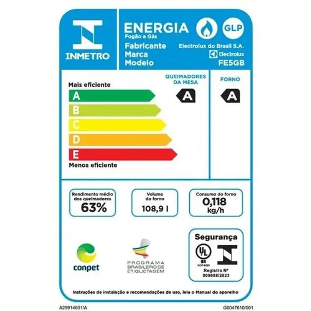 Fogão 5 bocas Electrolux Preto Efficient Mesa de Vidro, PerfectCook e Grades de Ferro (FE5GB)