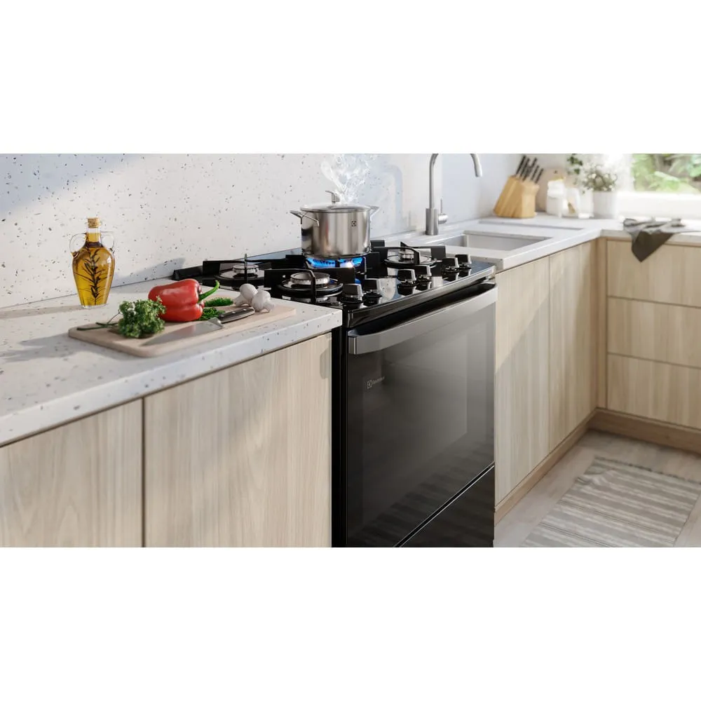 Fogão 5 bocas Electrolux Preto Efficient Mesa de Vidro, PerfectCook e Grades de Ferro (FE5GB)
