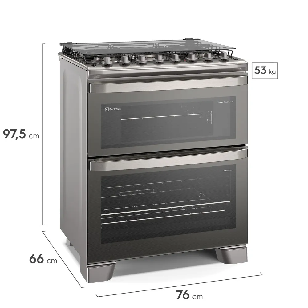 Fogão 5 bocas Electrolux Cinza Experience com Duplo Forno, PerfectCook360 e Vapor Bake (FE5DC)