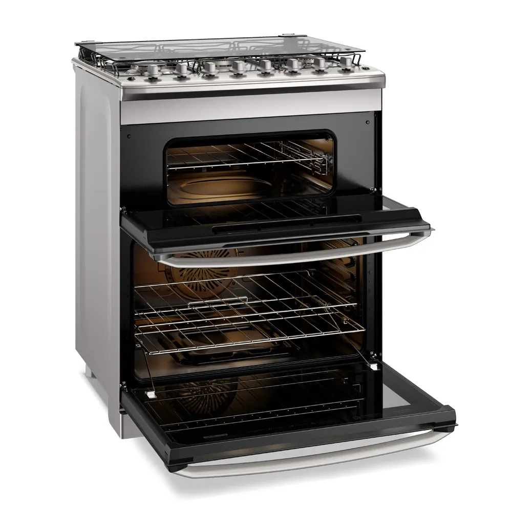 Fogão 5 bocas Electrolux Cinza Experience com Duplo Forno, PerfectCook360 e Vapor Bake (FE5DC)