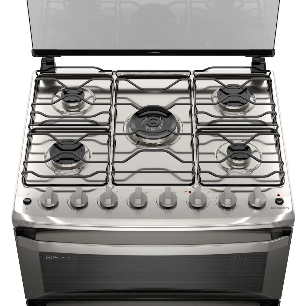 Fogão 5 bocas Electrolux Cinza Experience com Duplo Forno, PerfectCook360 e Vapor Bake (FE5DC)