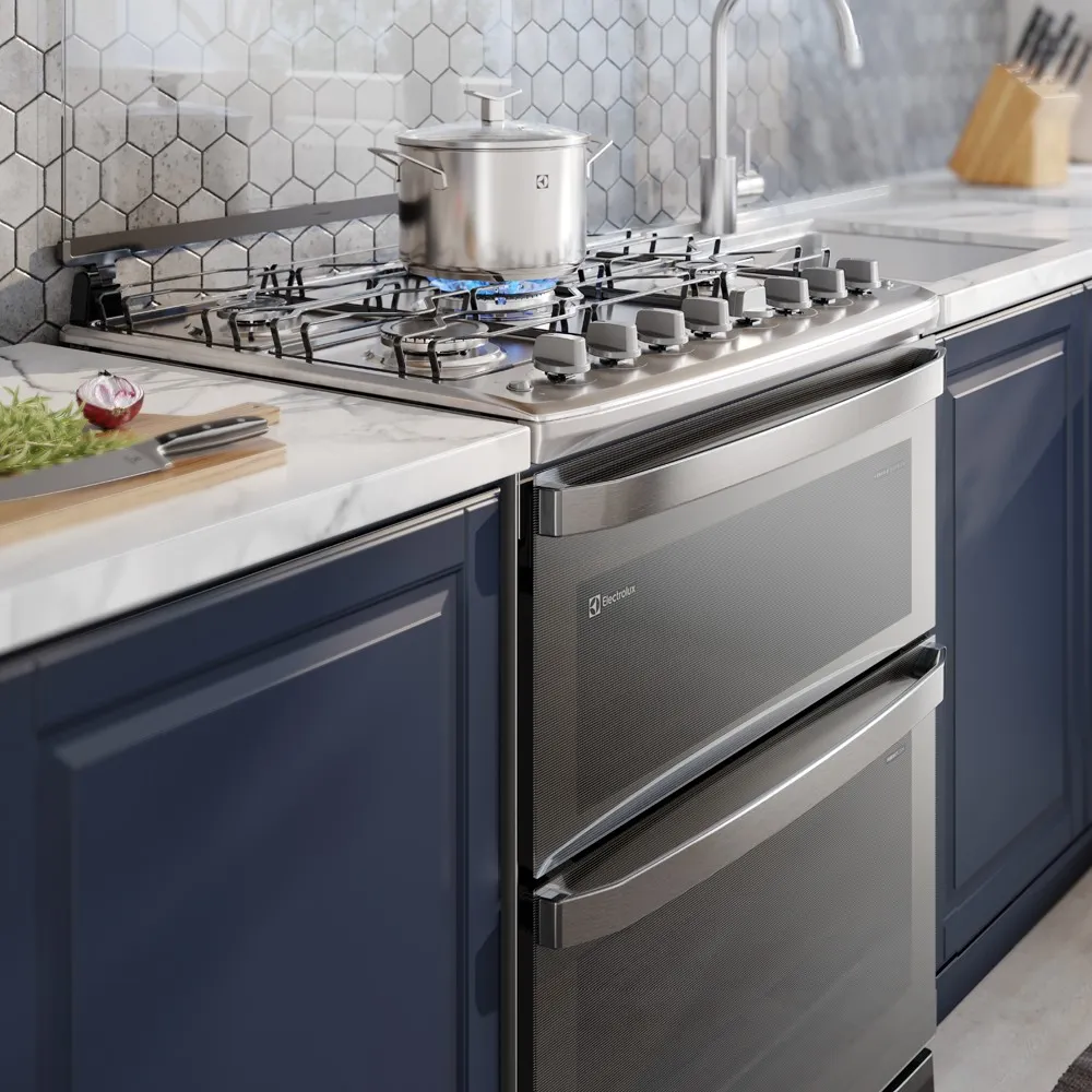 Fogão 5 bocas Electrolux Cinza Experience com Duplo Forno, PerfectCook360 e Vapor Bake (FE5DC)