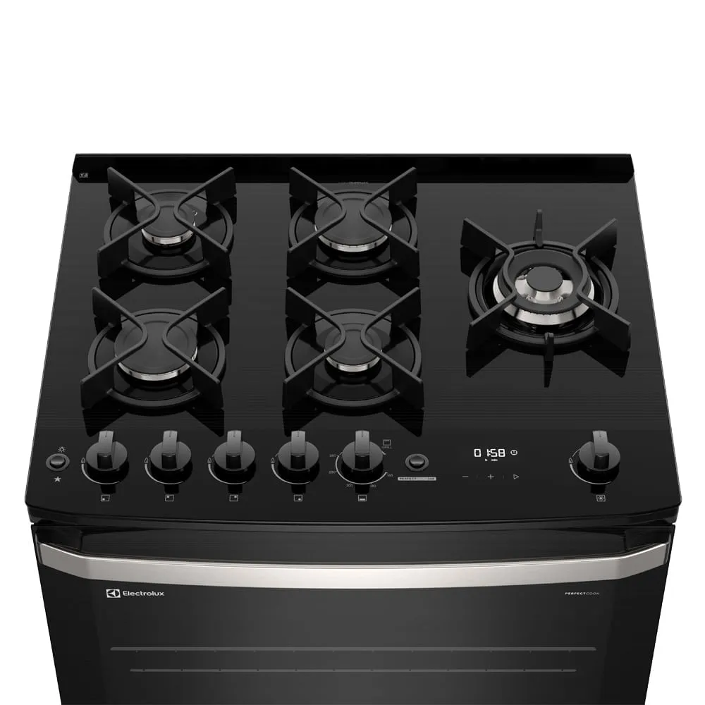 Fogão 5 bocas Electrolux Preto Experience Mesa de Vidro, Grill e PerfectCook360 (FE5CB)