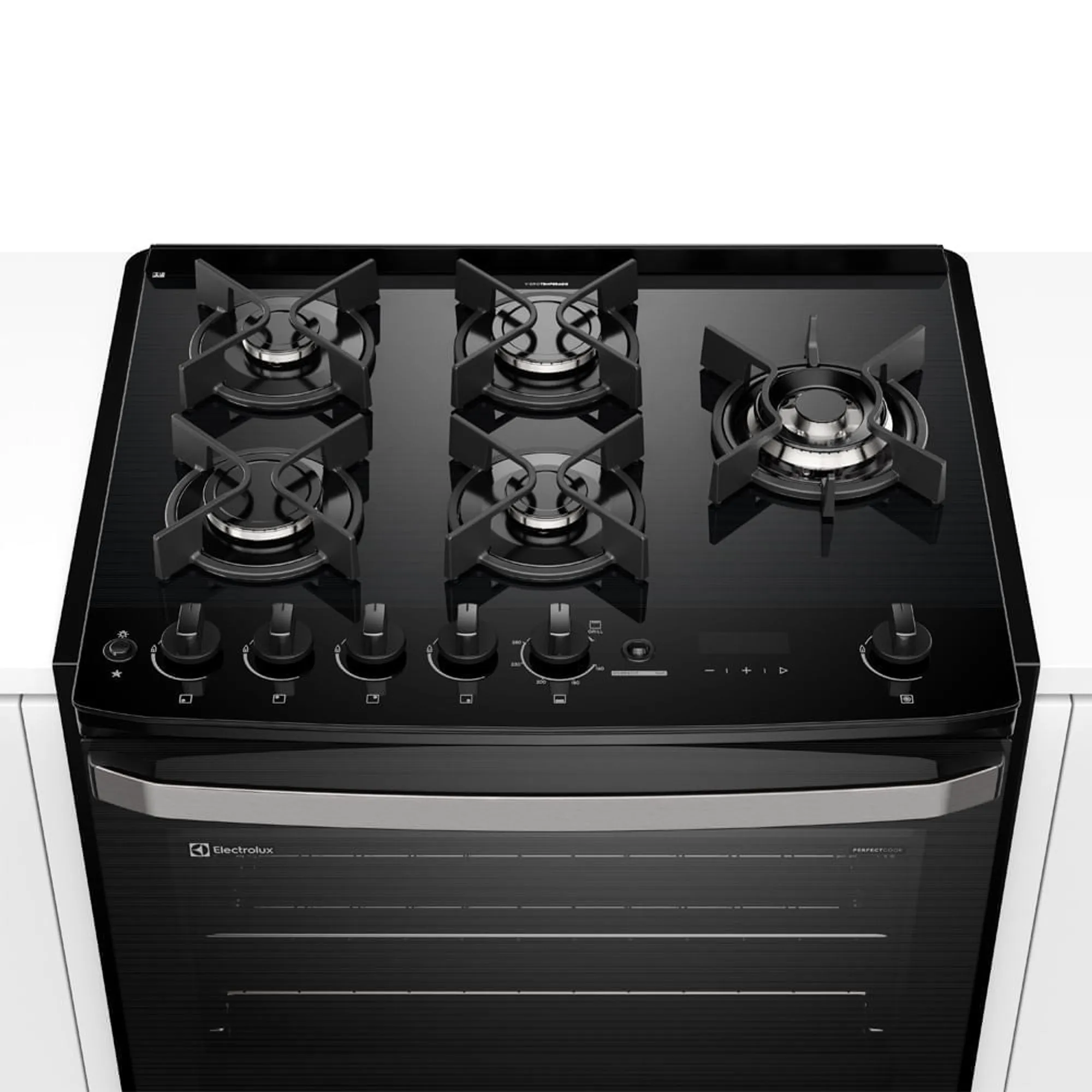 Fogão de Embutir 5 bocas Electrolux Preto Experience com Mesa de Vidro, Grill e PerfectCook360 (FE5EB)