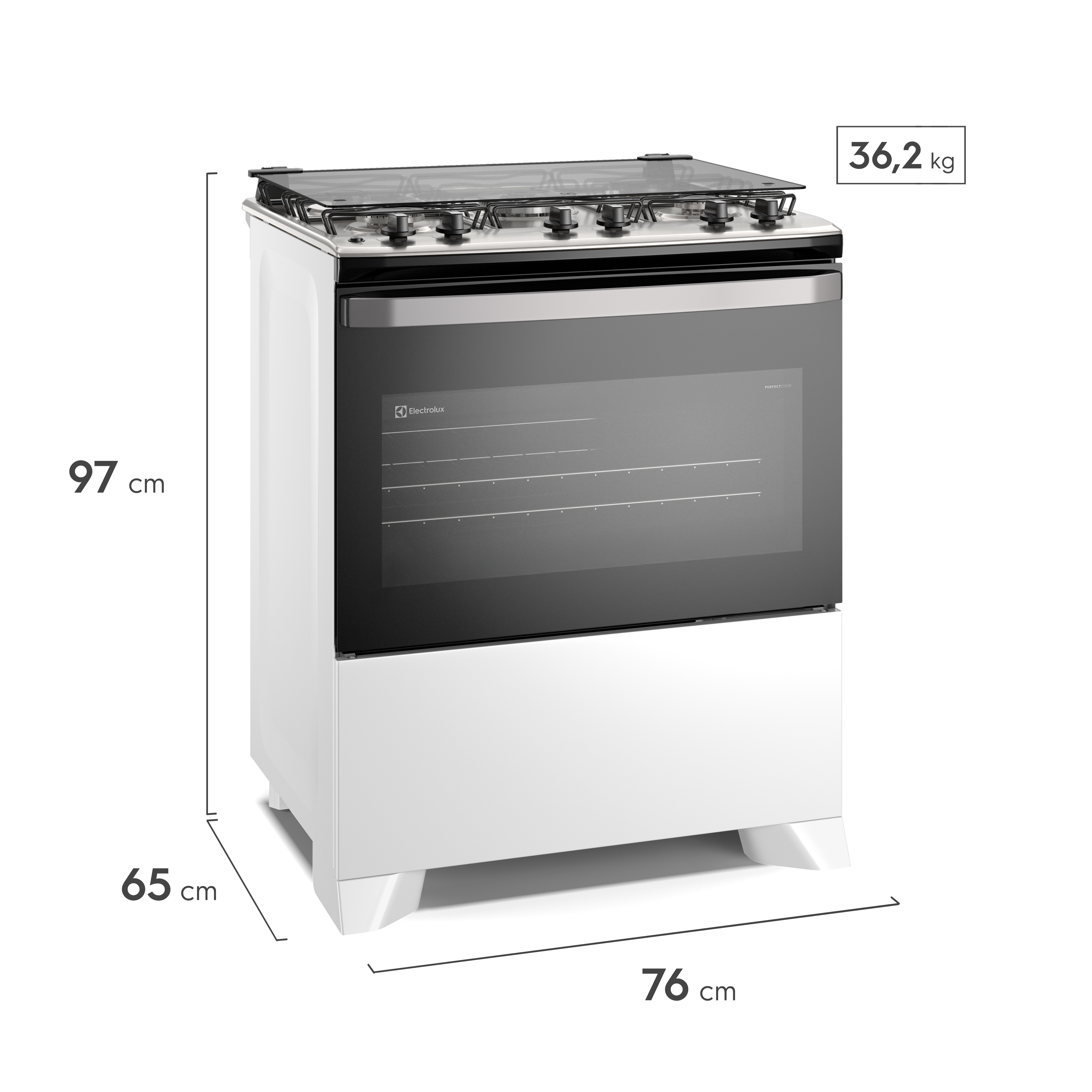 Fogão 5 bocas Electrolux Branco Efficient Mesa Inox, PerfectCook e VaporBake® (FE5IW)