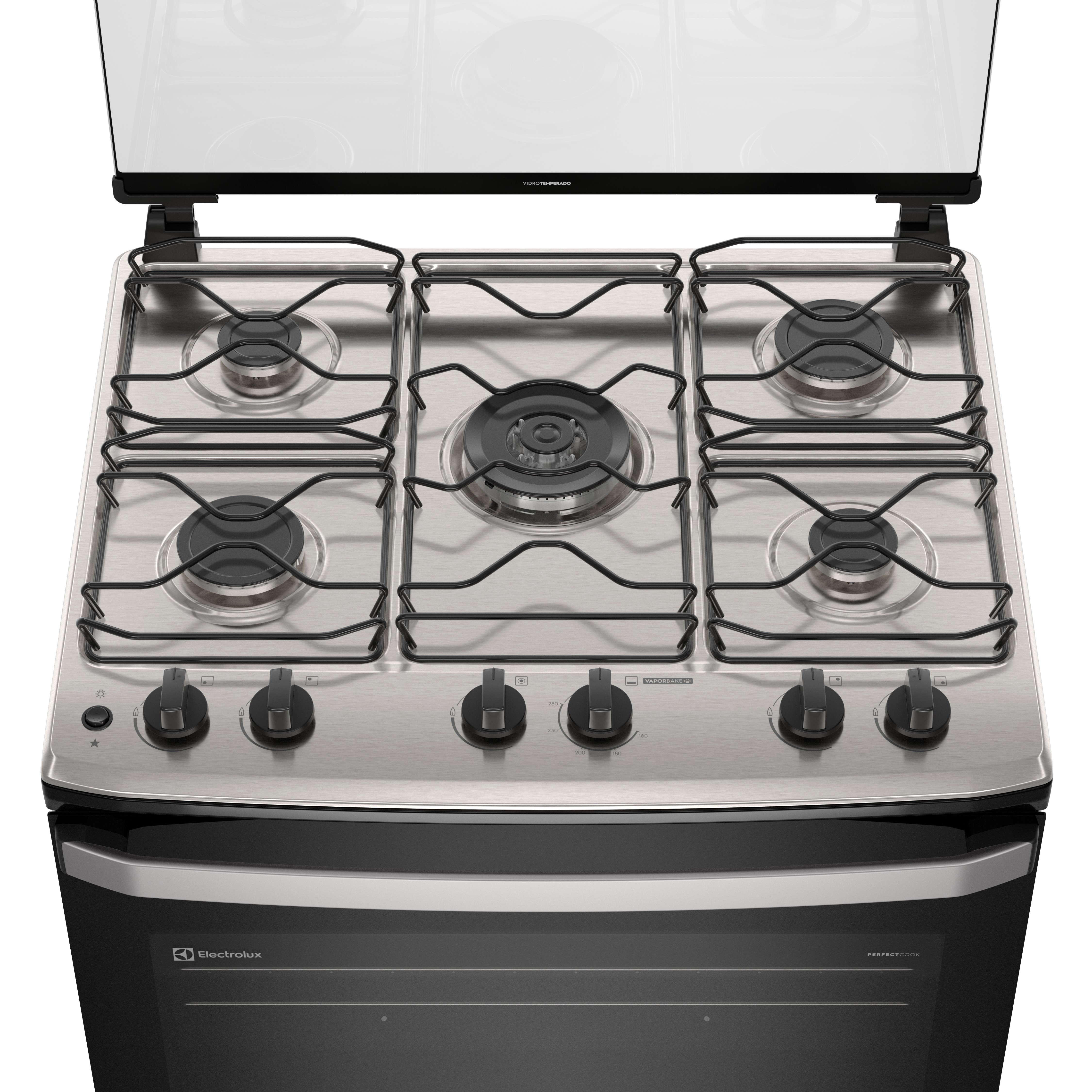Fogão 5 bocas Electrolux Branco Efficient Mesa Inox, PerfectCook e VaporBake® (FE5IW)