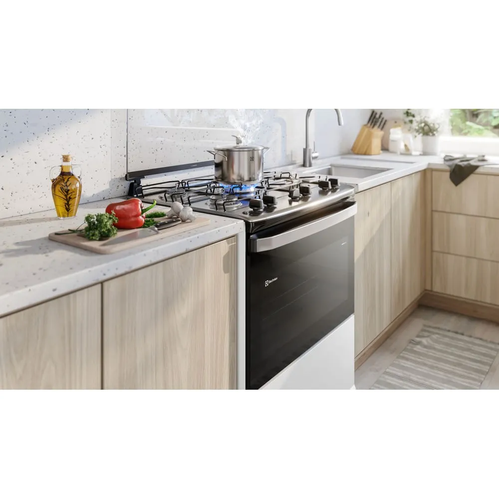 Fogão 5 bocas Electrolux Branco Efficient Mesa Inox, PerfectCook e VaporBake® (FE5IW)