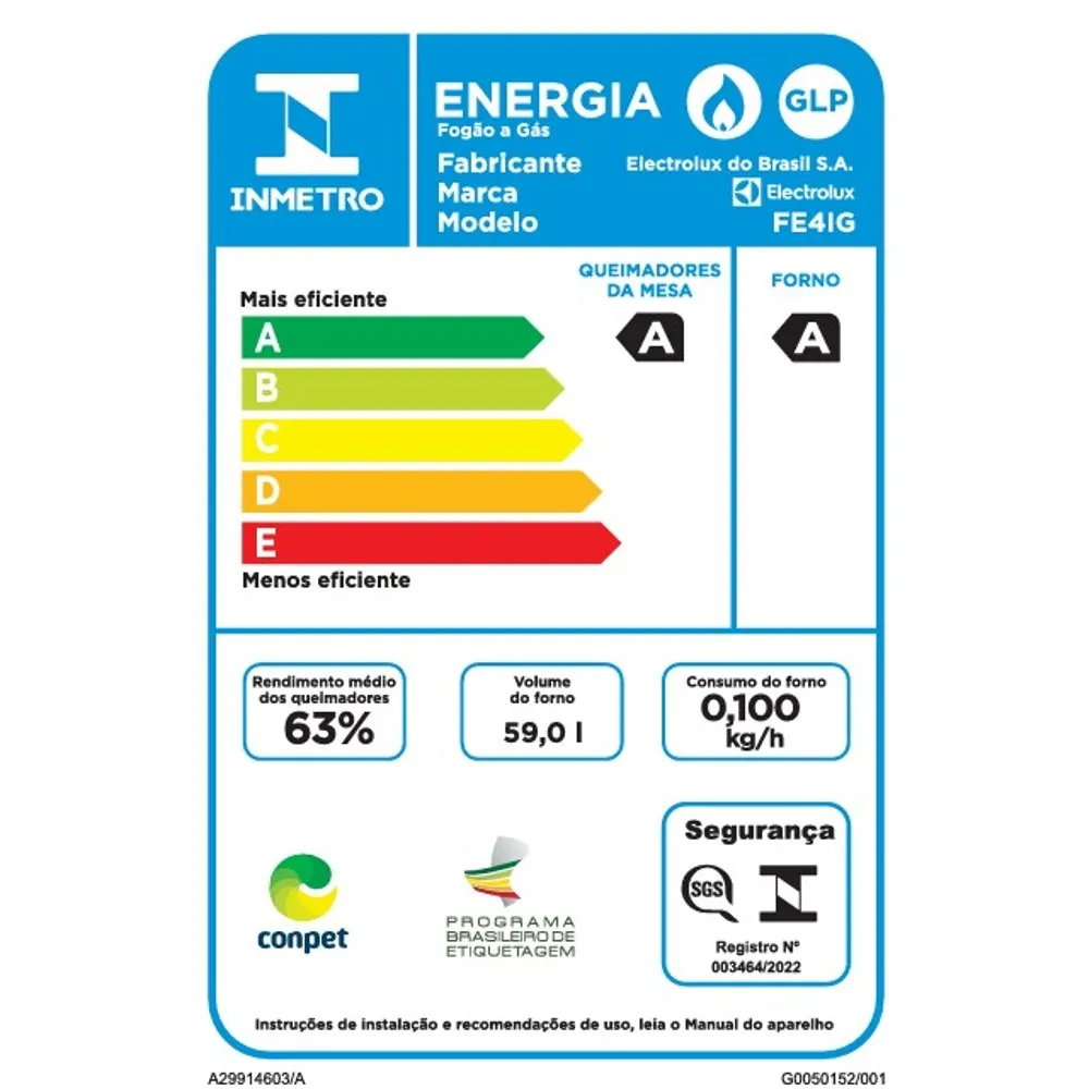 Fogão 4 bocas Electrolux Cinza Efficient Mesa Inox, PerfectCook e VaporBake® (FE4IG)