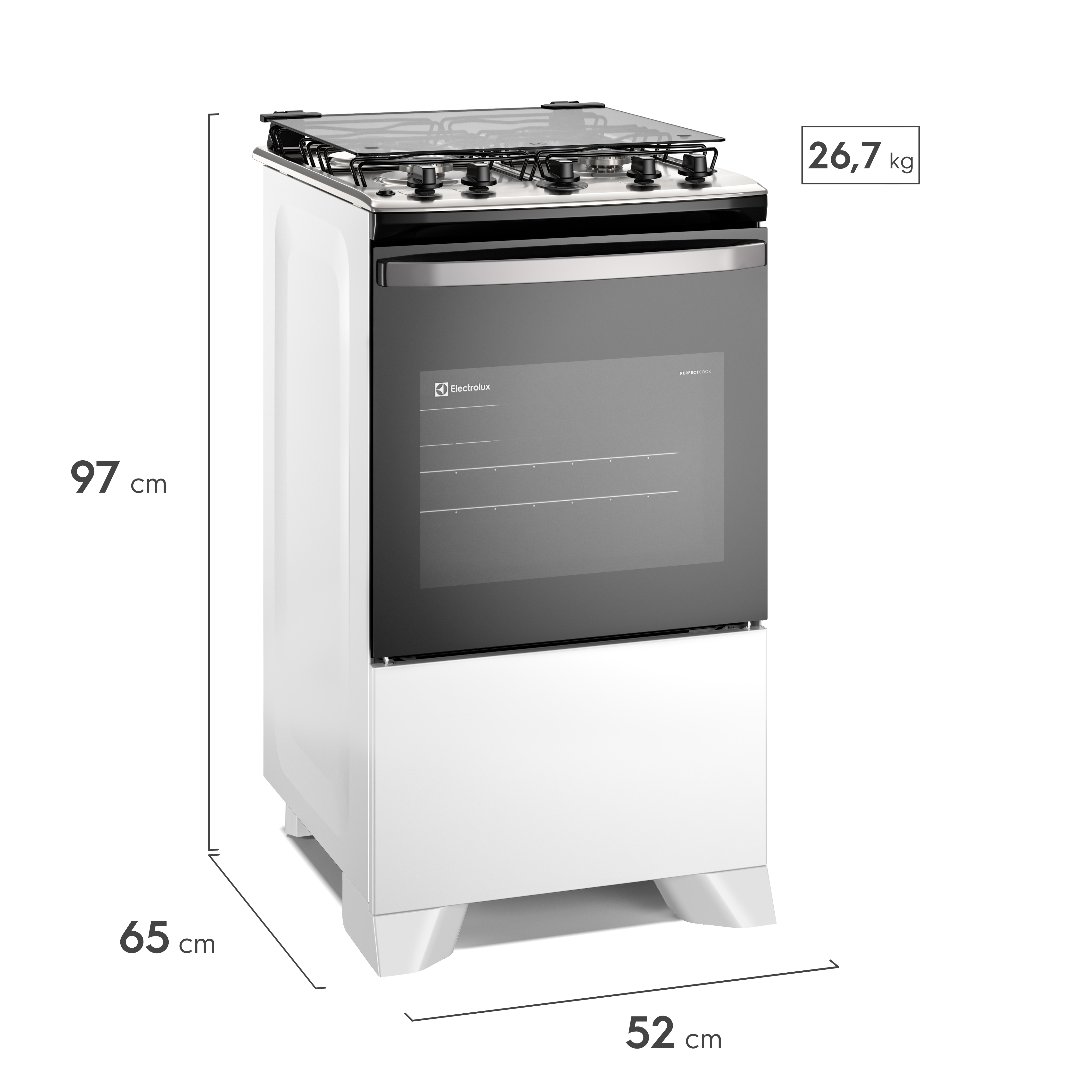 Fogão 4 bocas Electrolux Efficient Branco Mesa Inox, PerfectCook e VaporBake® (FE4IW)