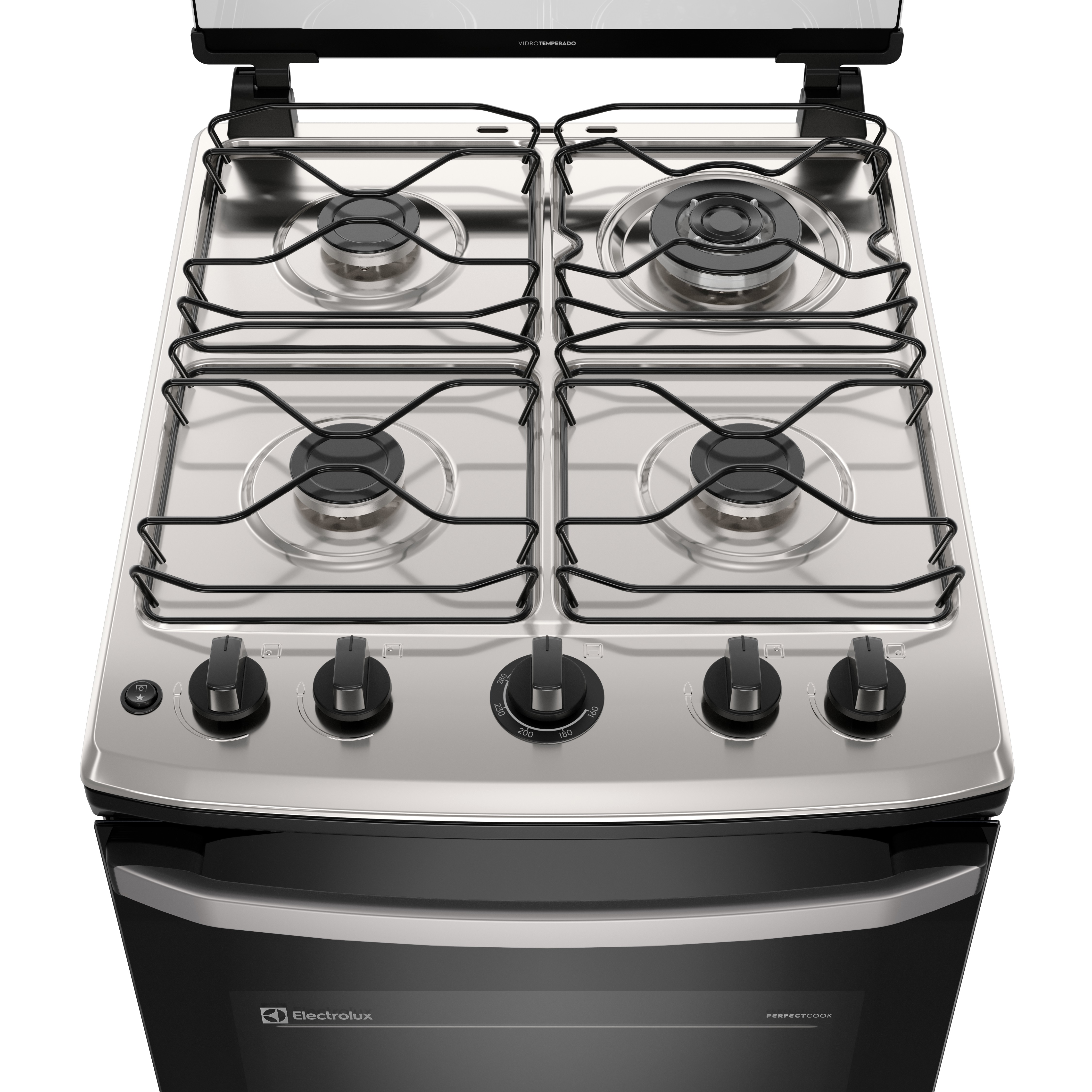Fogão 4 bocas Electrolux Efficient Branco Mesa Inox, PerfectCook e VaporBake® (FE4IW)