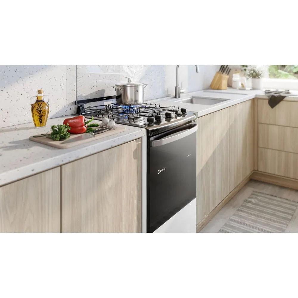 Fogão 4 bocas Electrolux Efficient Branco Mesa Inox, PerfectCook e VaporBake® (FE4IW)