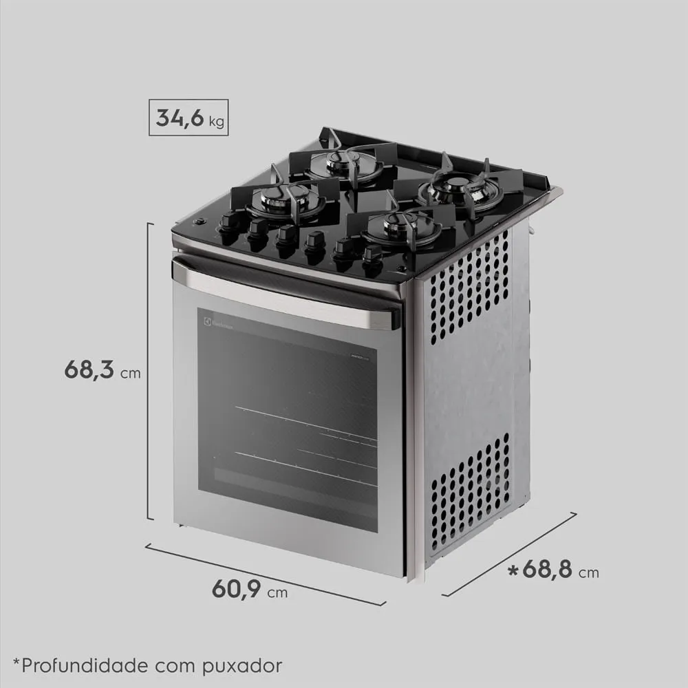 Fogão de Embutir 4 bocas Electrolux Cinza Experience Mesa de Vidro, Grill e PerfectCook360 (FE4EG)