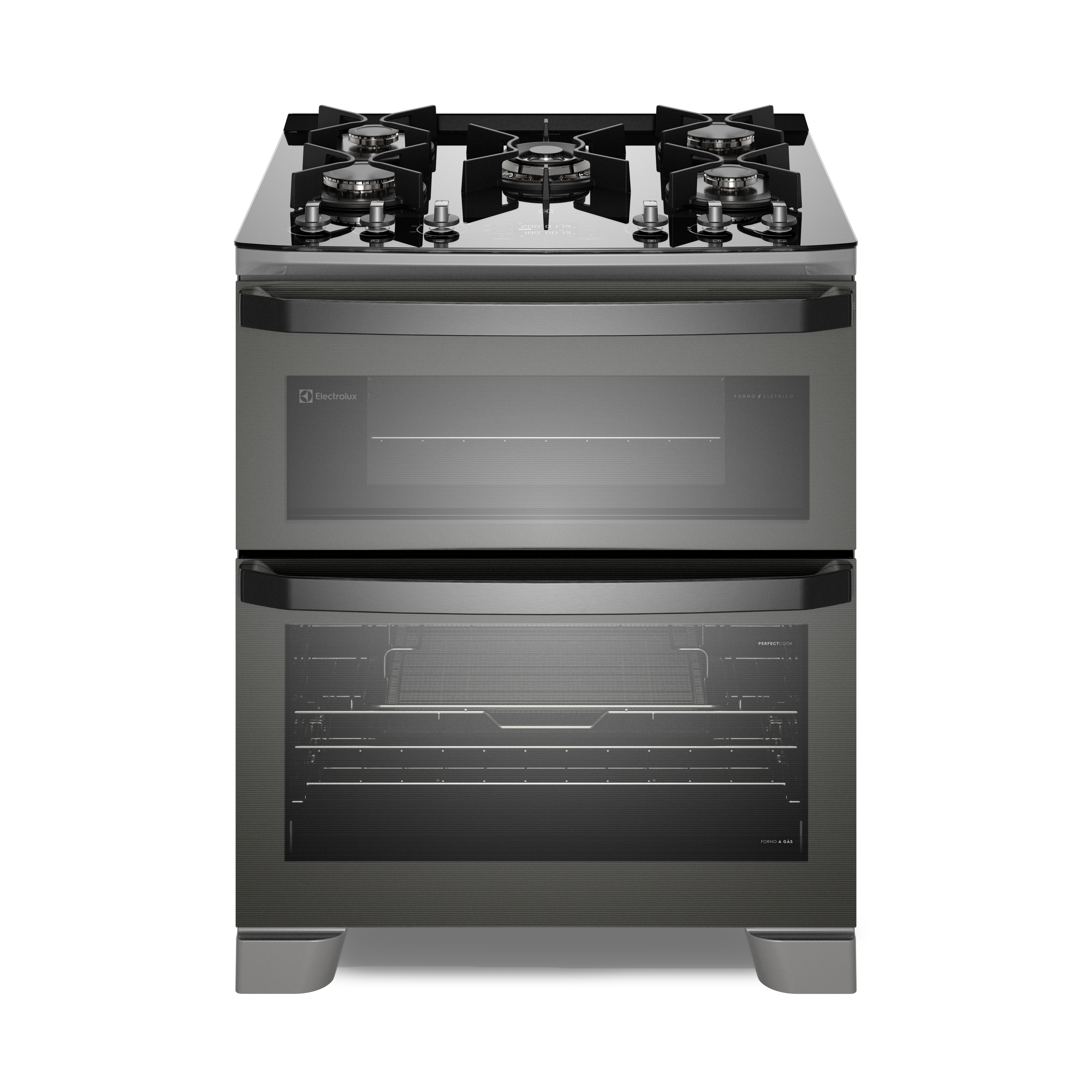 Fogão 5 bocas Electrolux Cinza Expert Função Air Fryer, 2 Fornos, Grill e Timer (FE5AD)