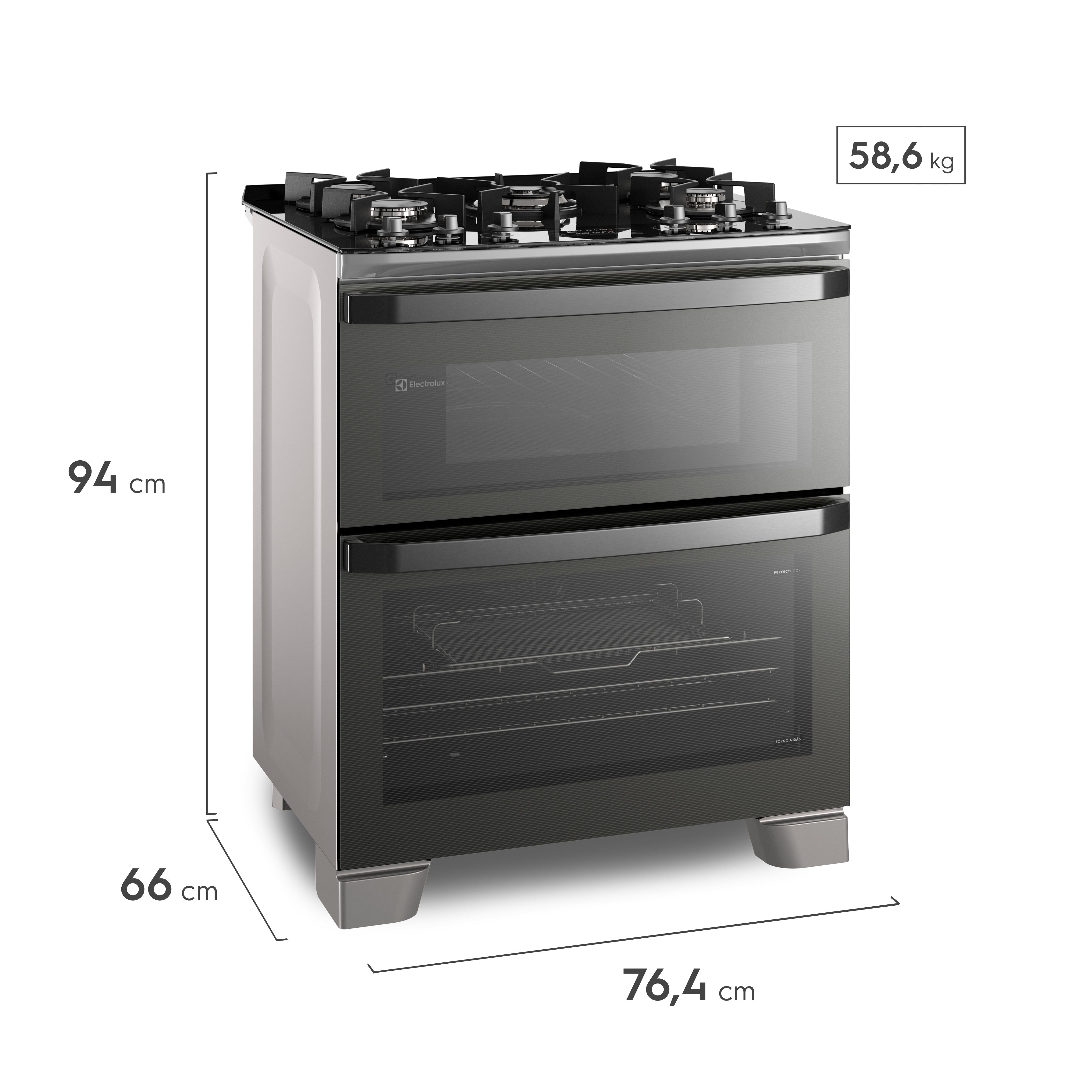 Fogão 5 bocas Electrolux Cinza Expert Função Air Fryer, 2 Fornos, Grill e Timer (FE5AD)