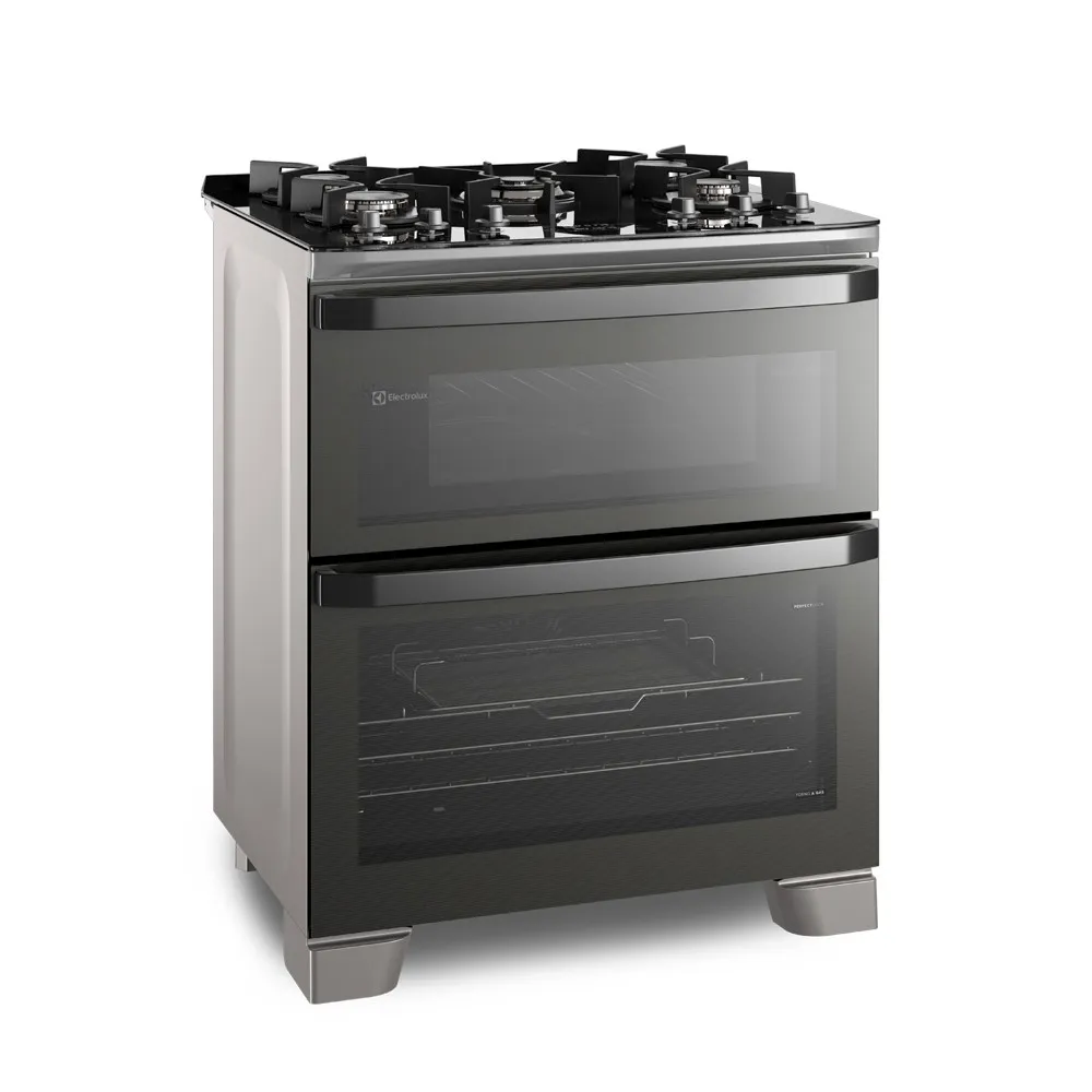 Fogão 5 bocas Electrolux Cinza Expert Função Air Fryer, 2 Fornos, Grill e Timer (FE5AD)