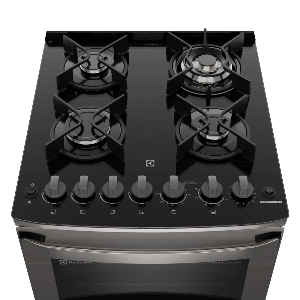 Fogão 4 bocas Electrolux Cinza Experience Mesa de Vidro, 2 fornos e PerfectCook360 (FE4DG)