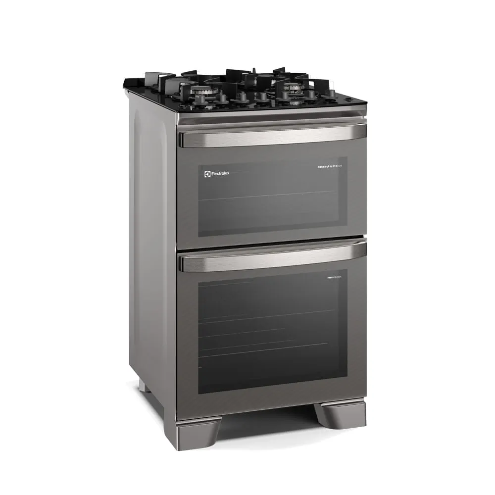 Fogão 4 bocas Electrolux Cinza Experience Mesa de Vidro, 2 fornos e PerfectCook360 (FE4DG)