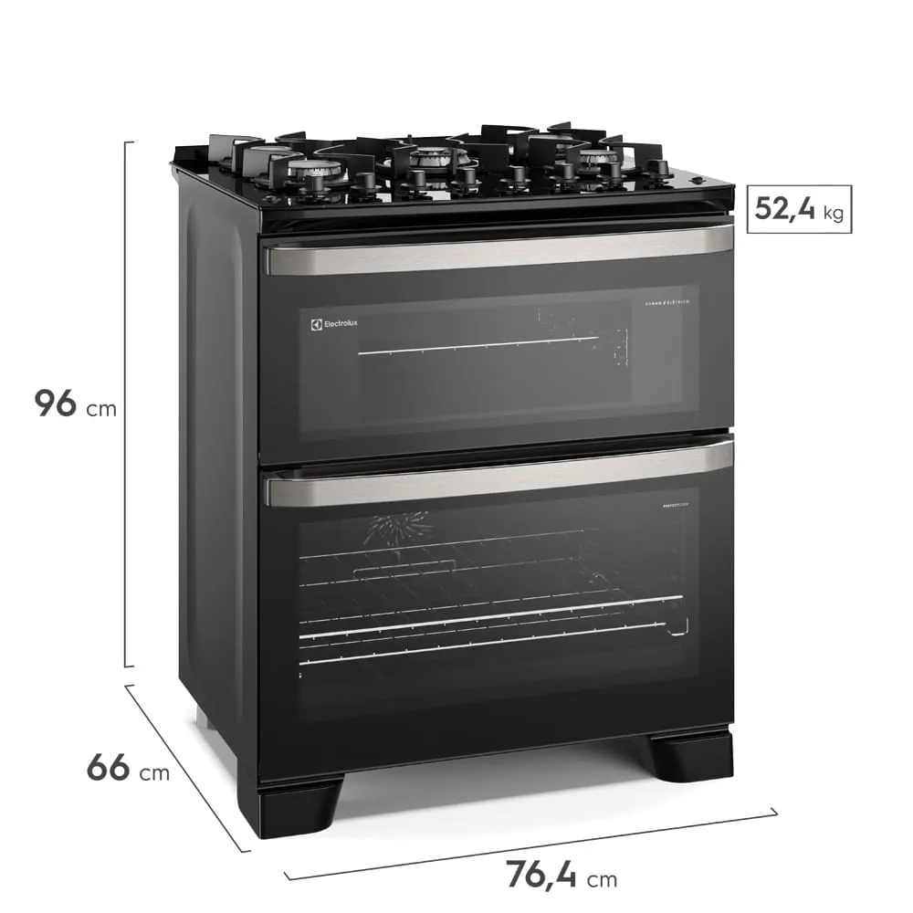 Fogão 5 bocas Electrolux Preto Experience Mesa de Vidro, 2 Fornos e PerfectCook360 (FE5DB)