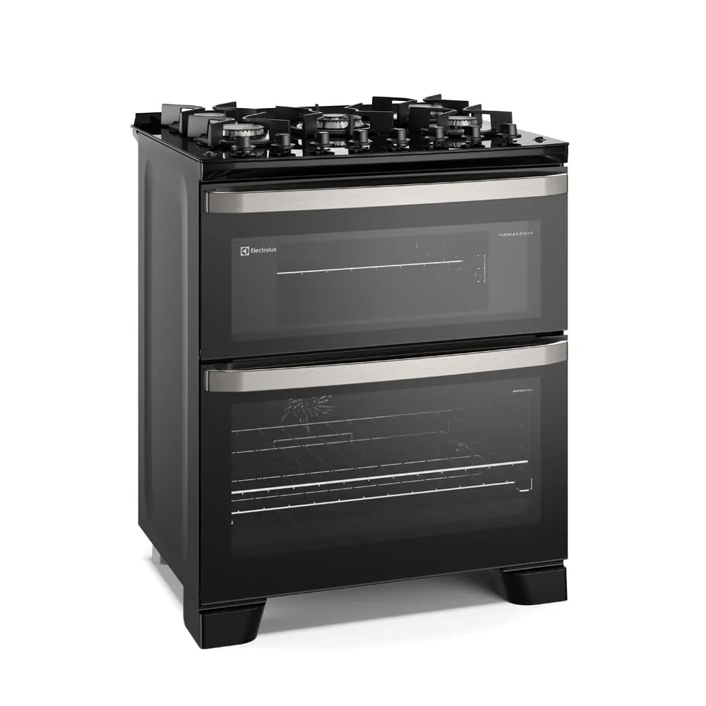 Fogão 5 bocas Electrolux Preto Experience Mesa de Vidro, 2 Fornos e PerfectCook360 (FE5DB)