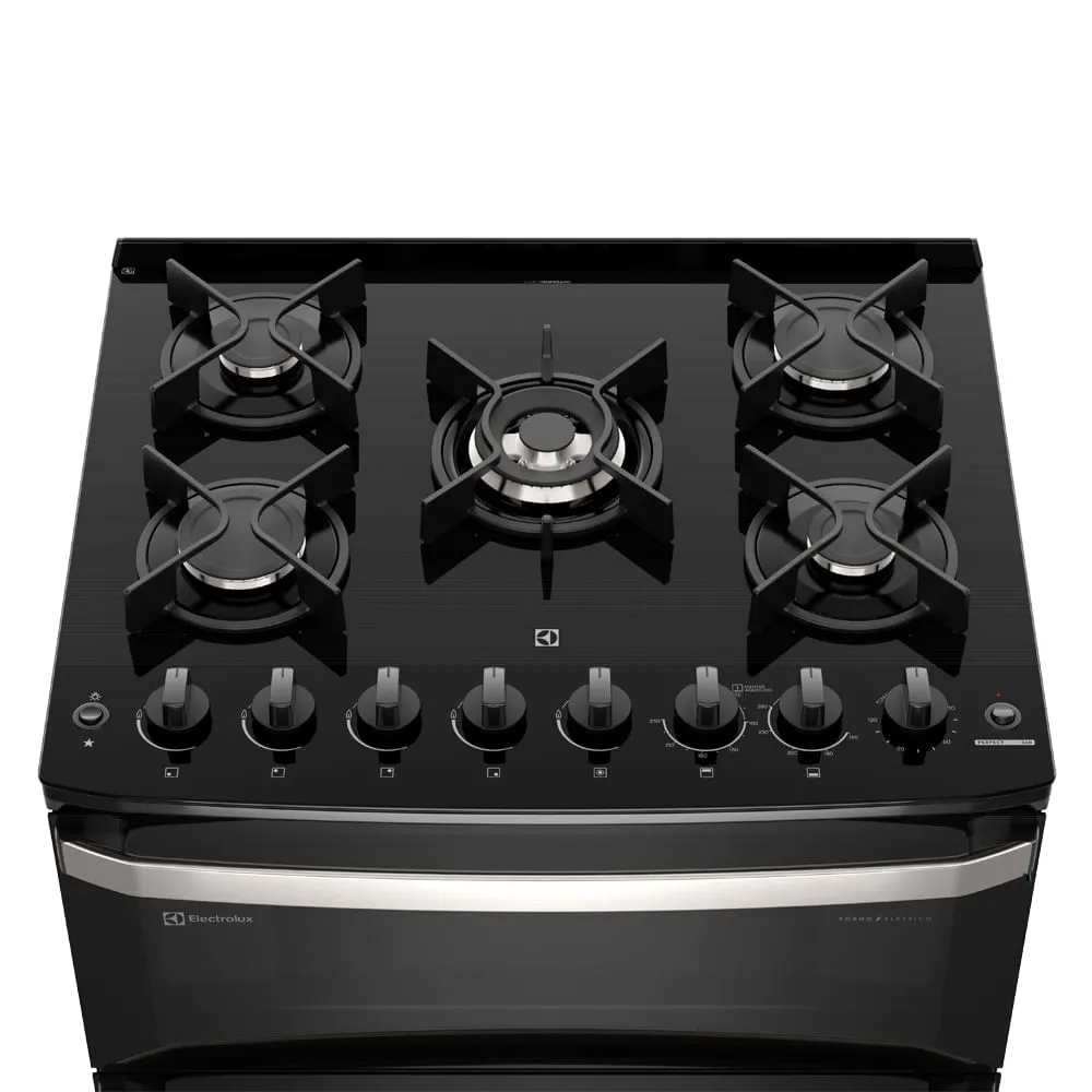 Fogão 5 bocas Electrolux Preto Experience Mesa de Vidro, 2 Fornos e PerfectCook360 (FE5DB)