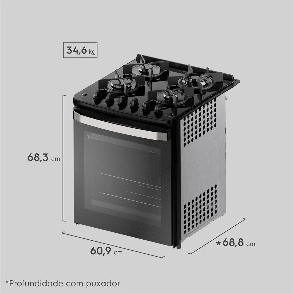Fogão de Embutir 4 Bocas Electrolux Preto Experience Mesa de Vidro, Grill e PerfectCook360 (FE4EB)