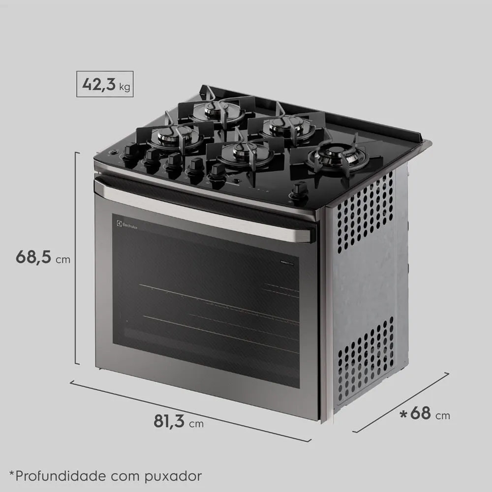 Fogão de Embutir 5 bocas Electrolux Cinza Experience Mesa Vidro, Grill e PerfectCook360 (FE5EG)