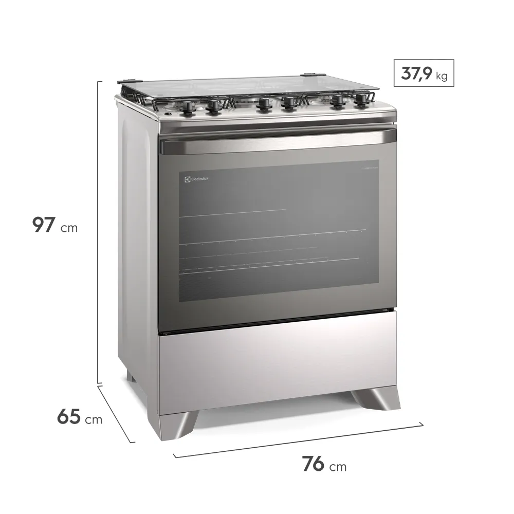 Fogão 5 bocas Electrolux Cinza Efficient com Mesa Inox, PerfectCook e VaporBake (FE5IC)