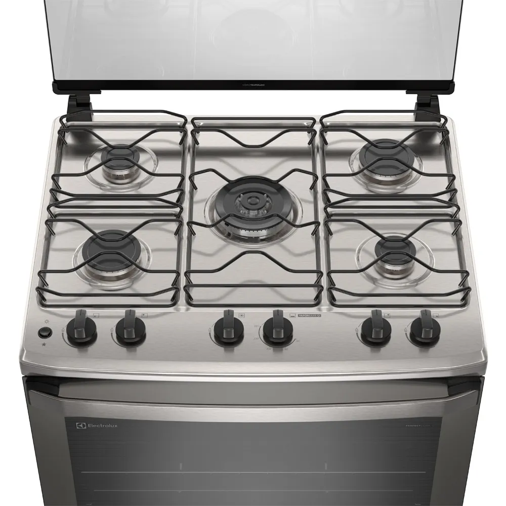 Fogão 5 bocas Electrolux Cinza Efficient com Mesa Inox, PerfectCook e VaporBake (FE5IC)