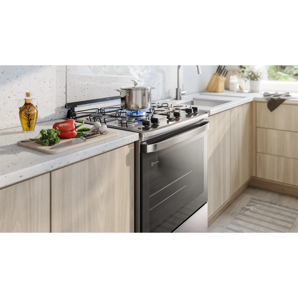 Fogão 5 bocas Electrolux Cinza Efficient com Mesa Inox, PerfectCook e VaporBake (FE5IC)