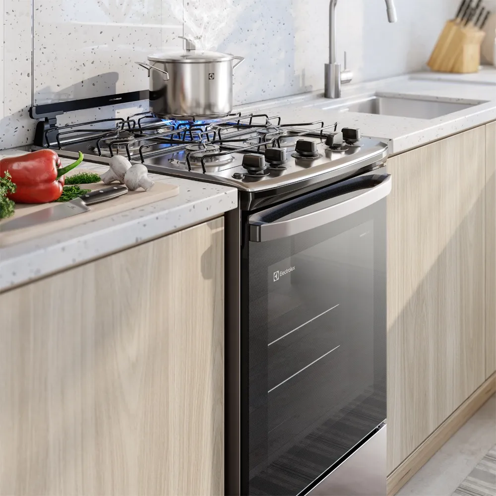 Fogão 4 bocas Electrolux Prata Efficient com Mesa Inox, PerfectCook e VaporBake (FE4IS)