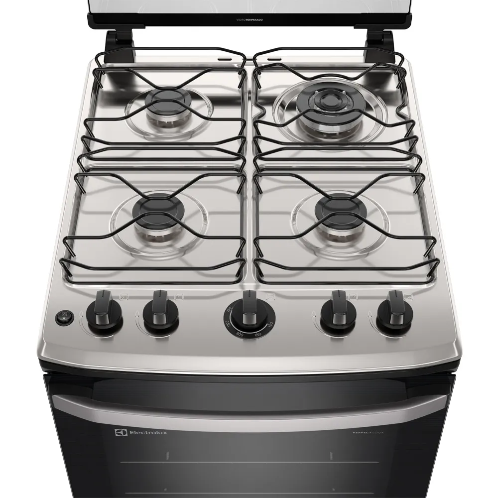 Fogão 4 bocas Electrolux Prata Efficient com Mesa Inox, PerfectCook e VaporBake (FE4IS)