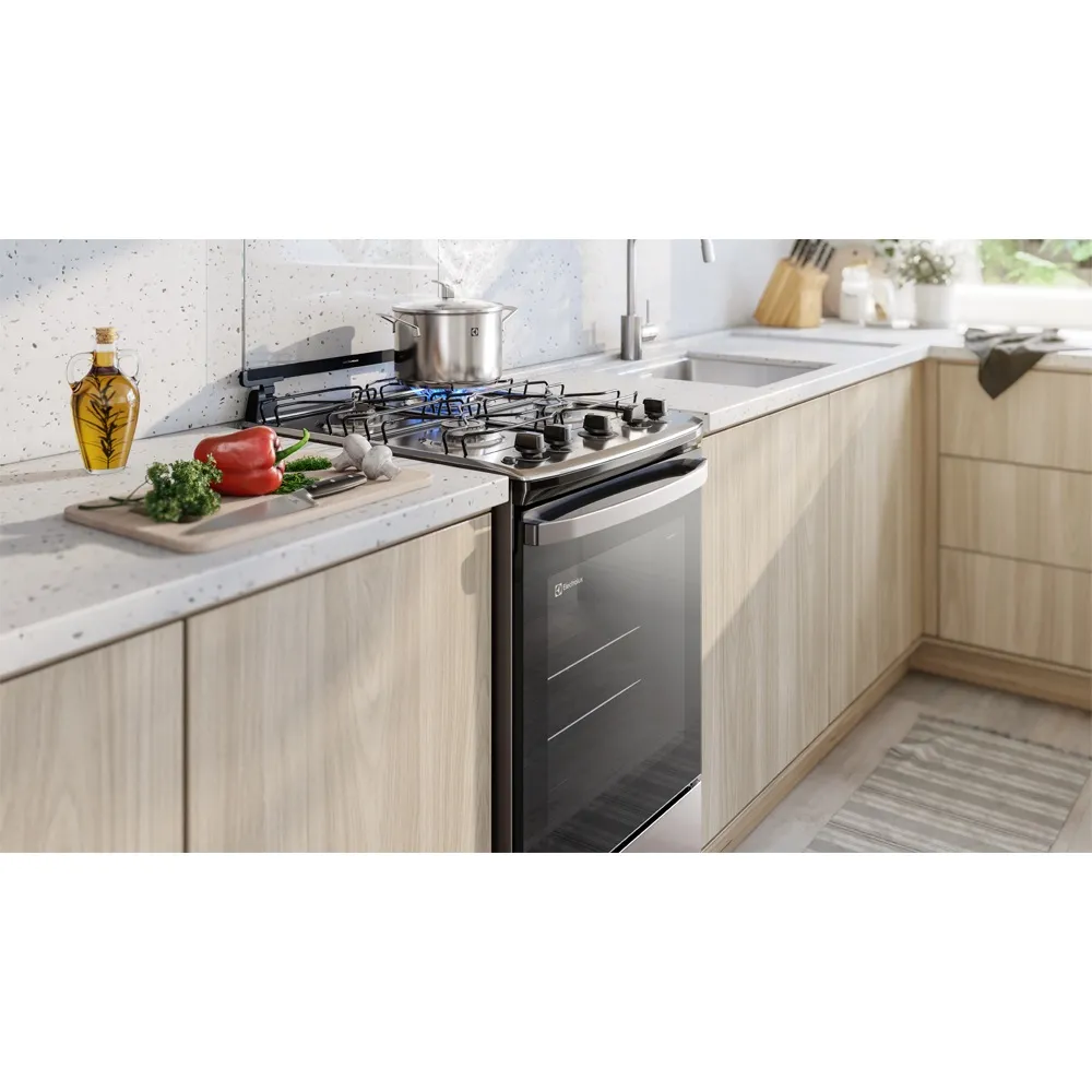 Fogão 4 bocas Electrolux Prata Efficient com Mesa Inox, PerfectCook e VaporBake (FE4IS)