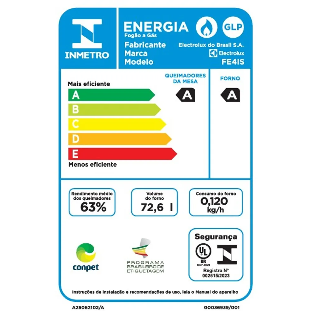 Fogão 4 bocas Electrolux Prata Efficient com Mesa Inox, PerfectCook e VaporBake (FE4IS)