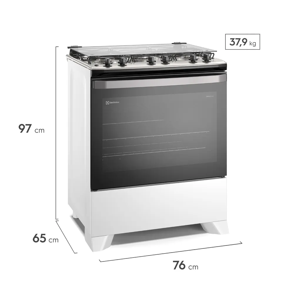 Fogão 5 bocas Electrolux Branco Efficient com Mesa Inox, PerfectCook e VaporBake (FE5IB)