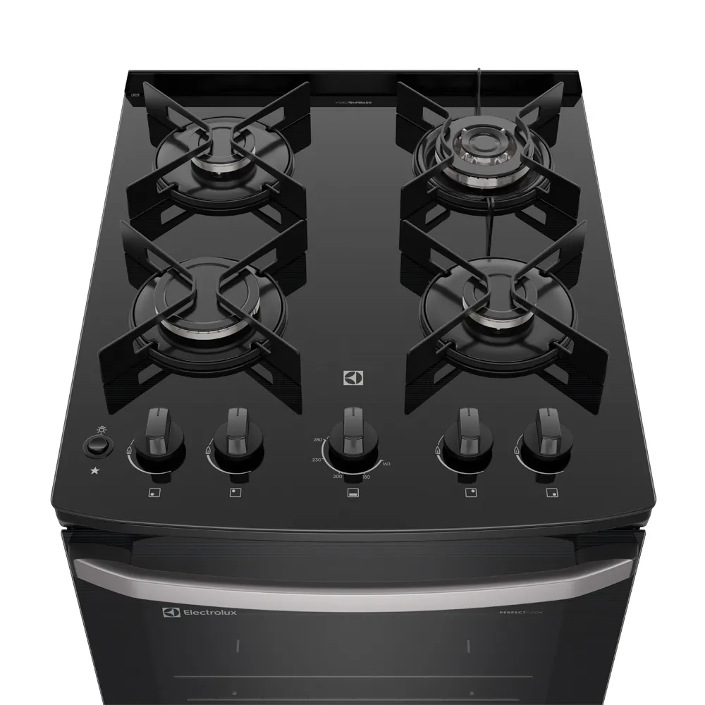 Fogão 4 bocas Electrolux Prata Efficient com Mesa de Vidro, Tripla Chama e VaporBake (FE4GS)