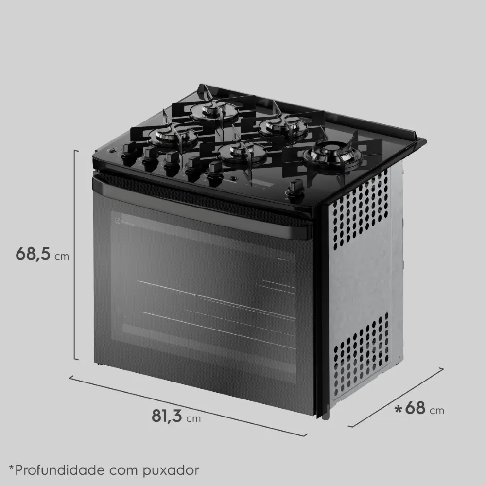Fogão de Embutir 5 bocas Electrolux Preto Experience Mesa Vidro e Tripla Chama (FE5EP)