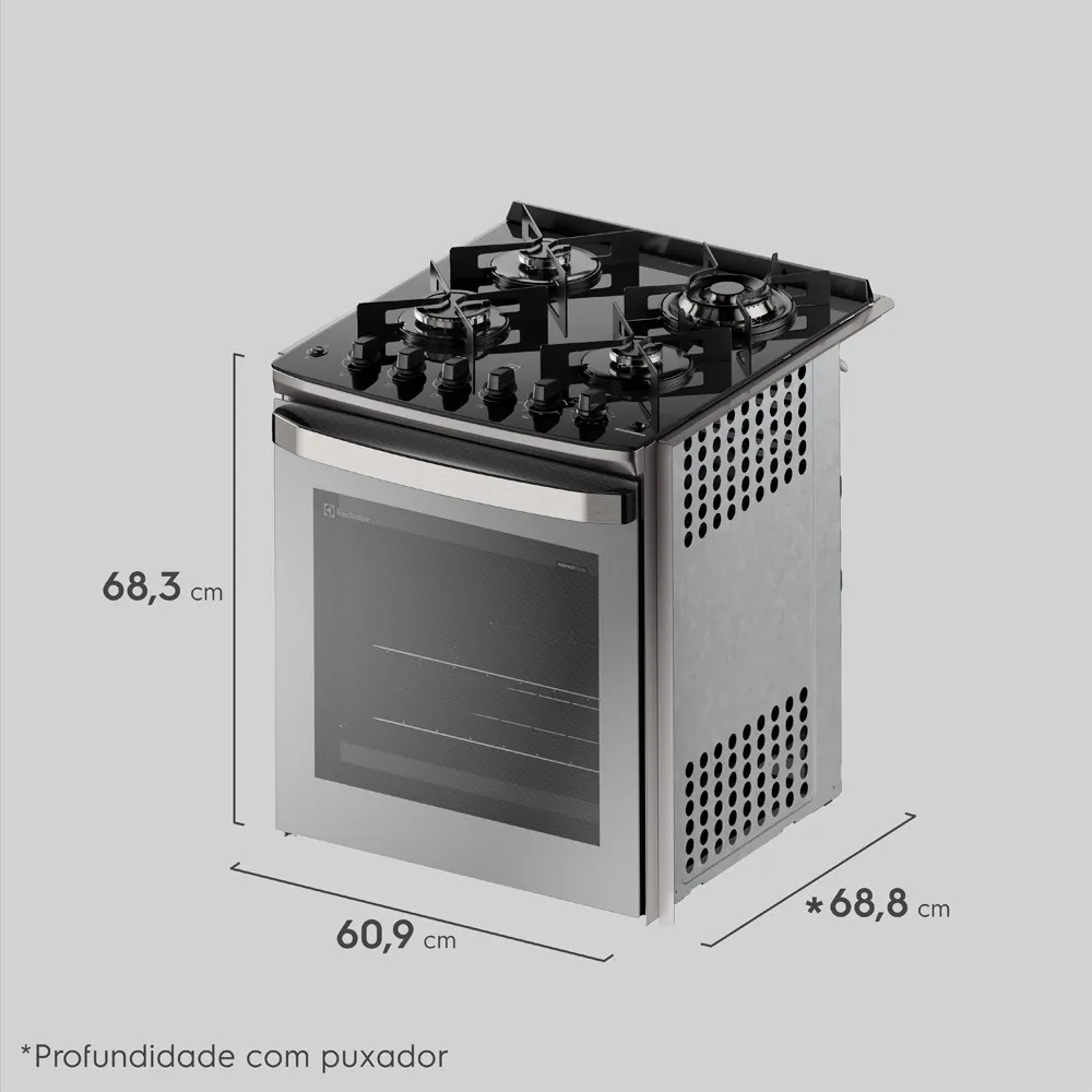 Fogão de Embutir 4 bocas Electrolux Cinza Experience Mesa Vidro, Grill e VaporBake (FE4EC)
