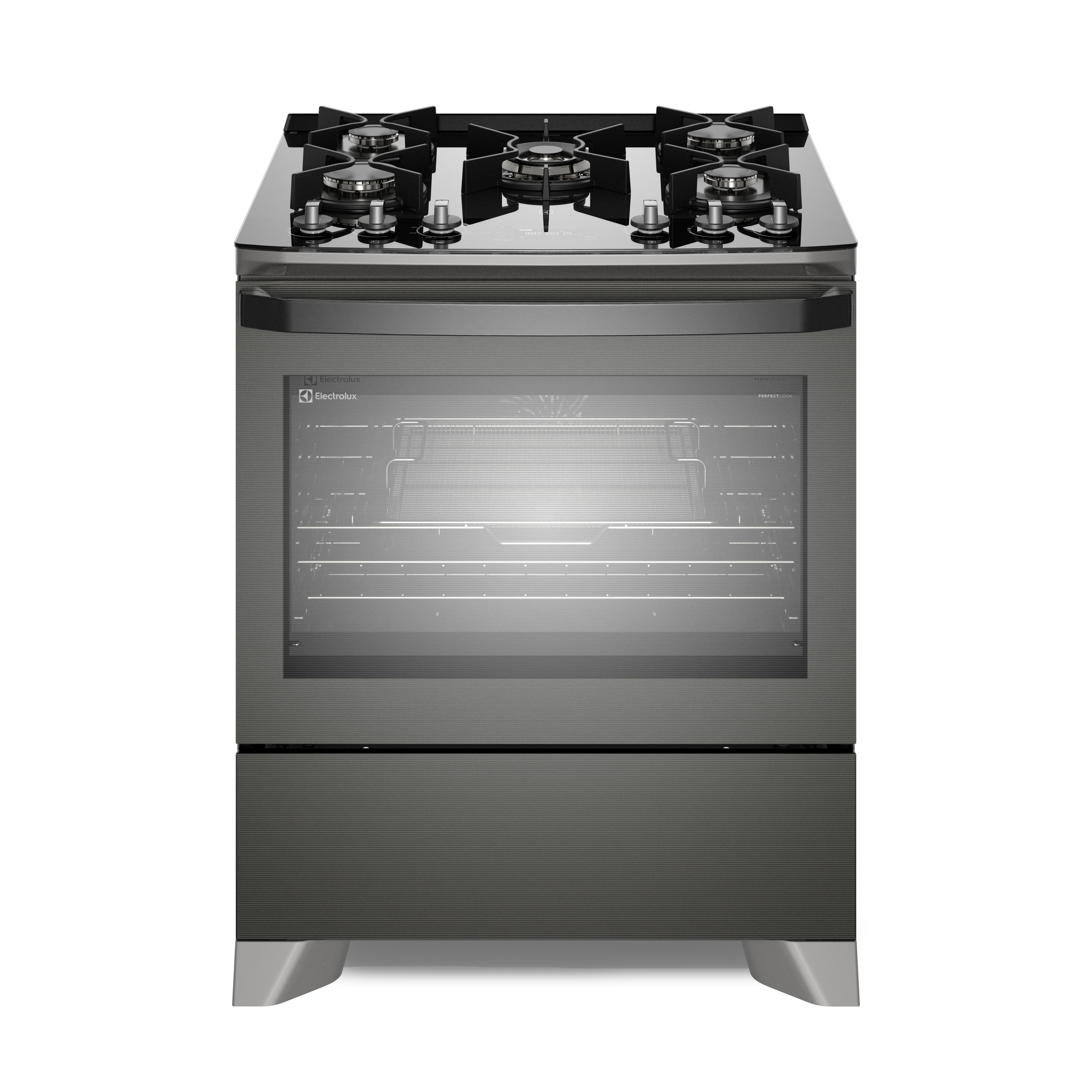 Fogão 5 bocas Electrolux Cinza Expert Função Air Fryer, Mesa Vidro, Grill e Timer (FE5AP)