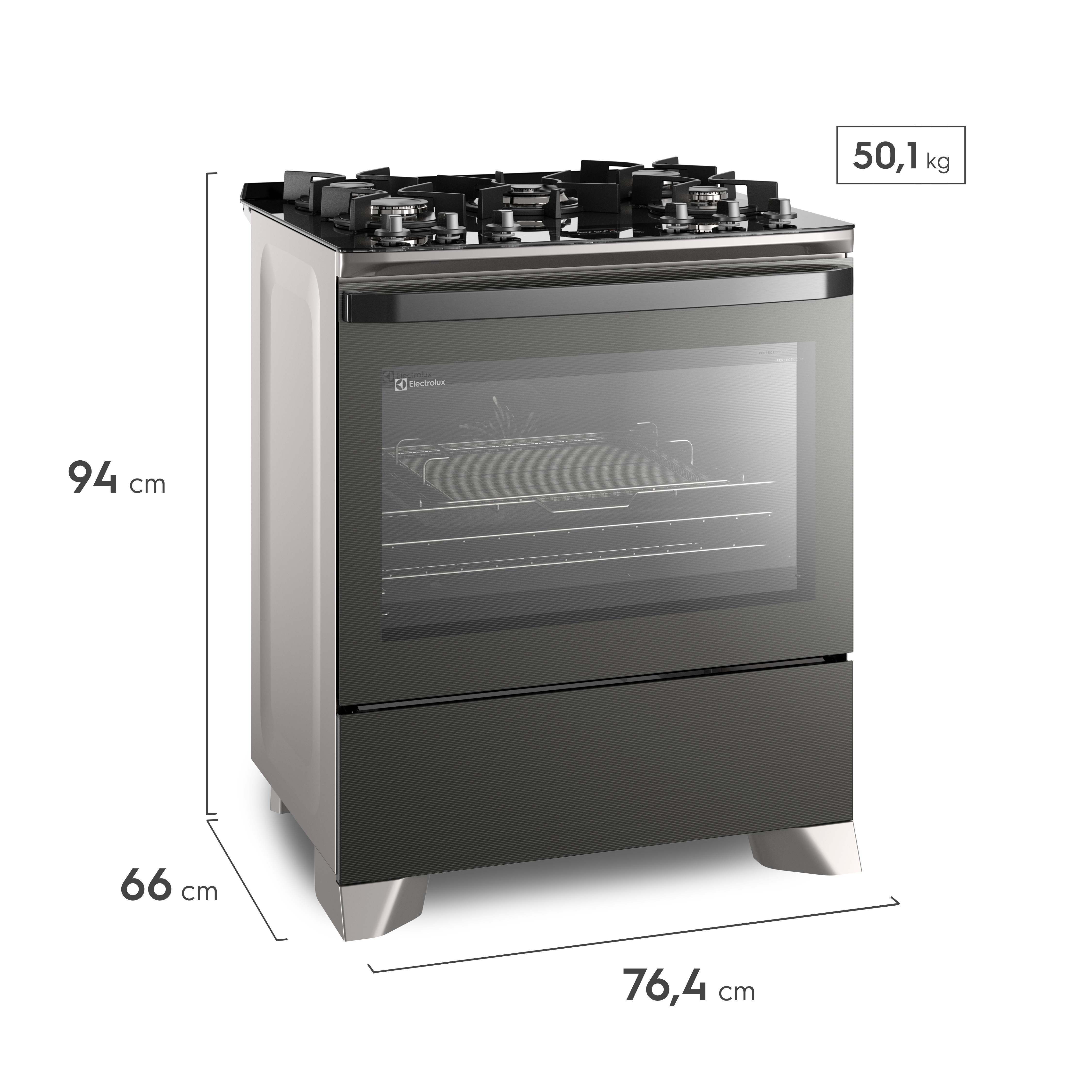 Fogão 5 bocas Electrolux Cinza Expert Função Air Fryer, Mesa Vidro, Grill e Timer (FE5AP)