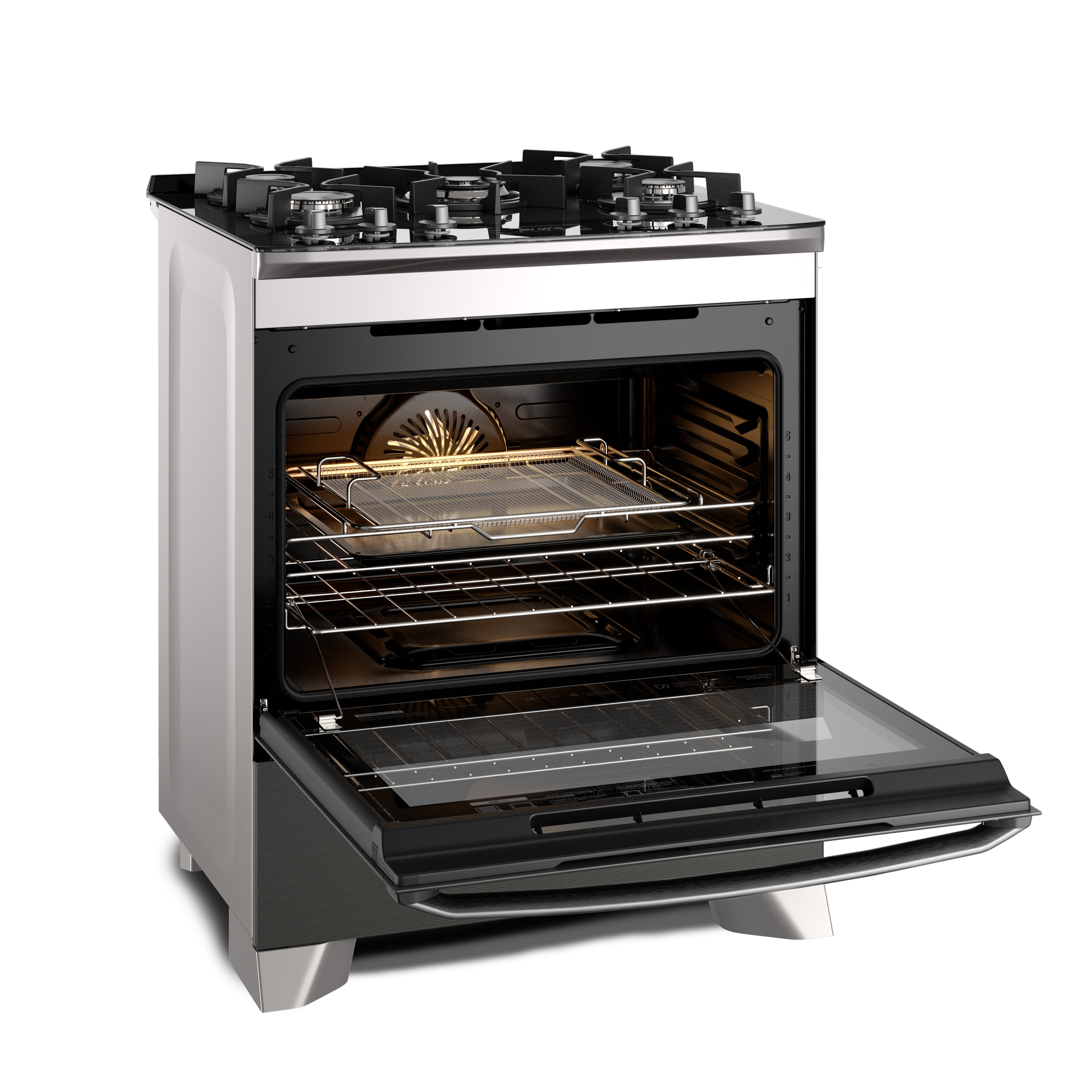 Fogão 5 bocas Electrolux Cinza Expert Função Air Fryer, Mesa Vidro, Grill e Timer (FE5AP)