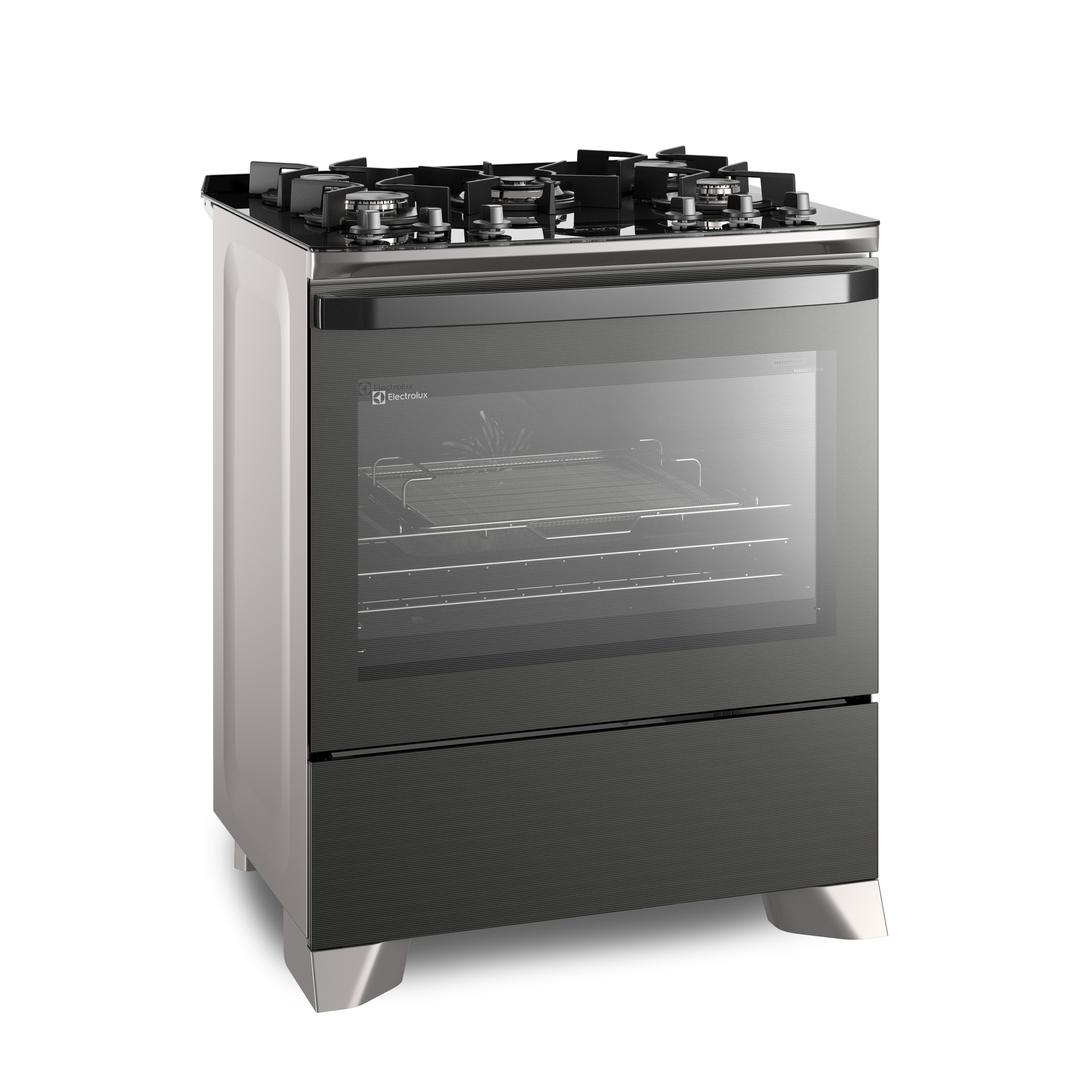 Fogão 5 bocas Electrolux Cinza Expert Função Air Fryer, Mesa Vidro, Grill e Timer (FE5AP)