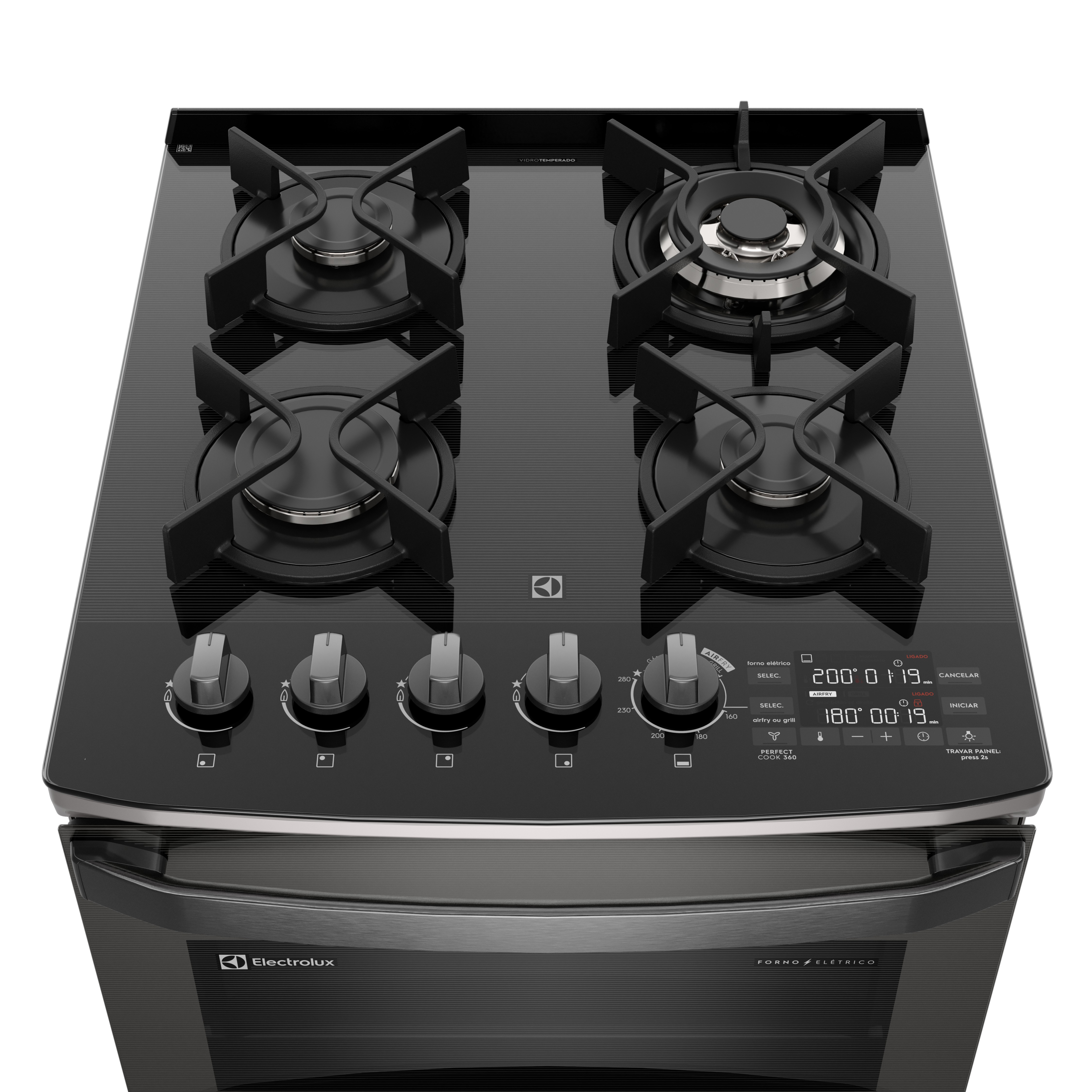 Fogão 4 bocas Electrolux Cinza Expert 2 Fornos, Função Air Fryer, Grill e Timer (FE4AD)