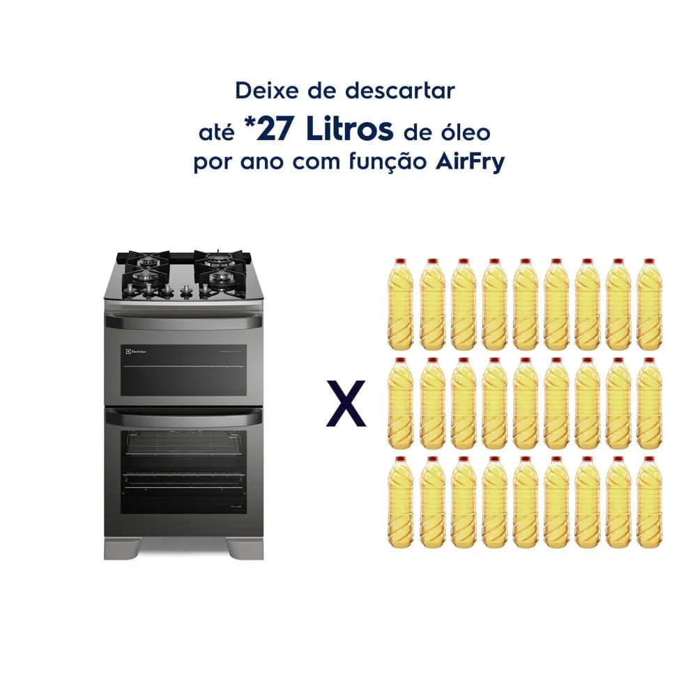 Fogão 4 bocas Electrolux Cinza Expert 2 Fornos, Função Air Fryer, Grill e Timer (FE4AD)