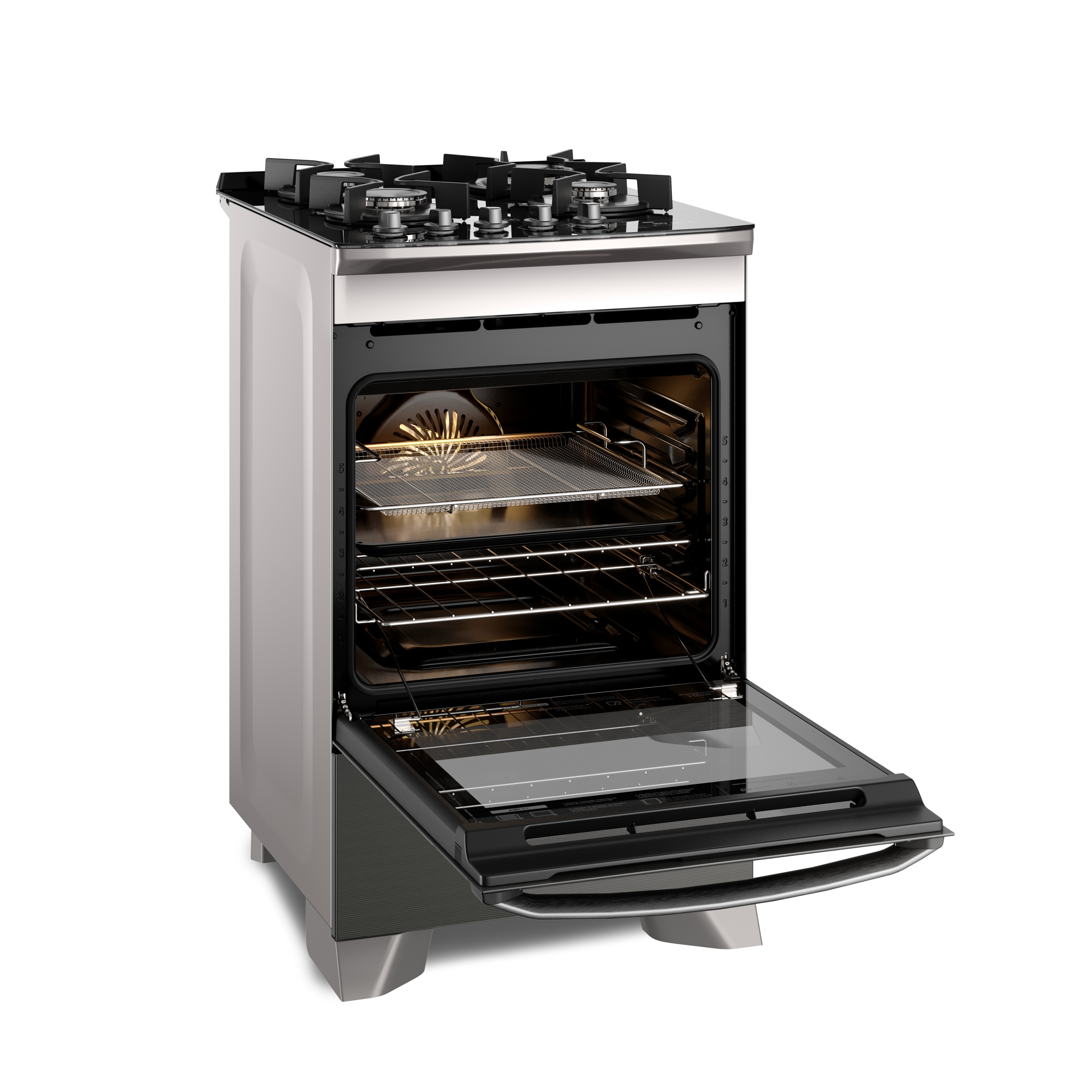 Fogão 4 bocas Electrolux Cinza Expert Função Air Fryer, Mesa Vidro, Grill e Timer (FE4AP)