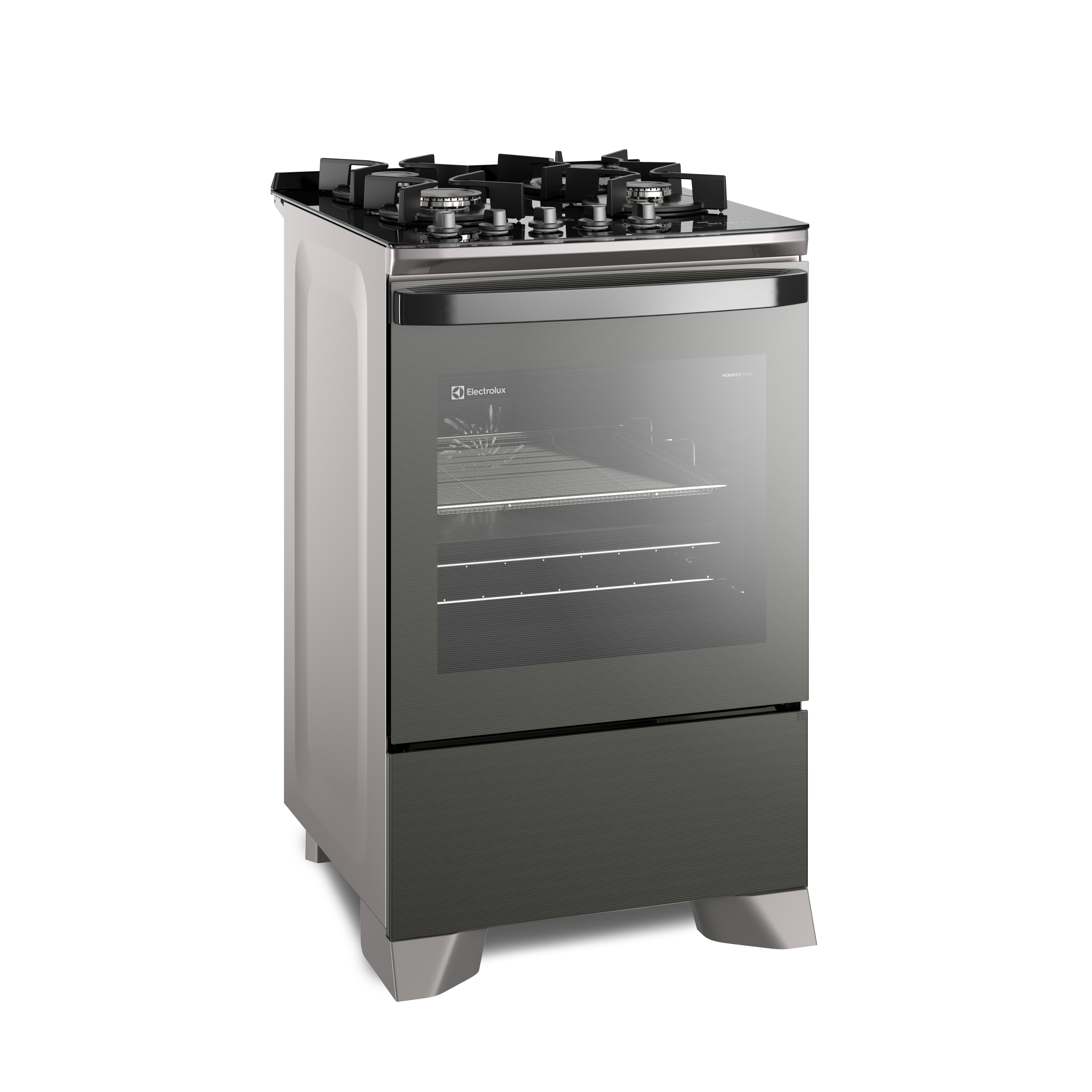 Fogão 4 bocas Electrolux Cinza Expert Função Air Fryer, Mesa Vidro, Grill e Timer (FE4AP)