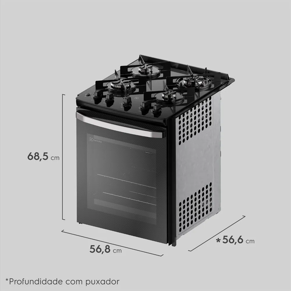 Fogão de Embutir 4 bocas Electrolux Preto Experience Mesa de Vidro e Tripla Chama (FE4BP)