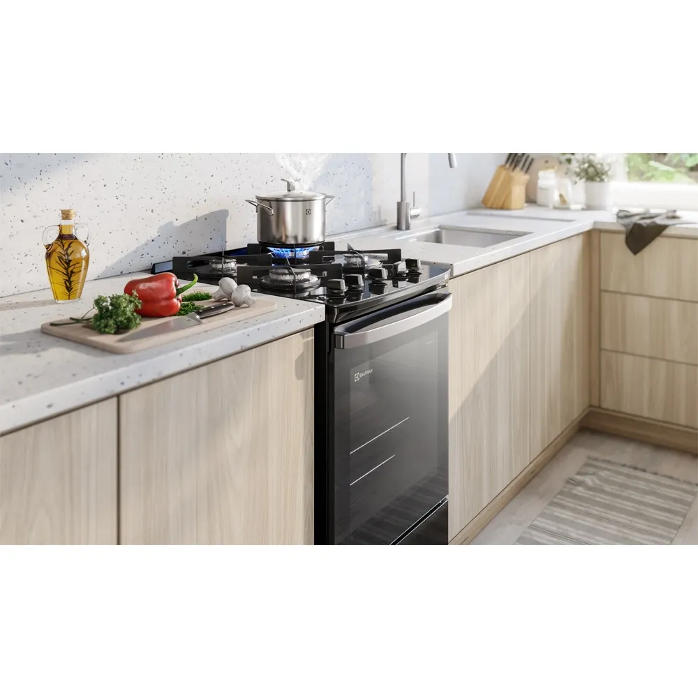 Fogão 4 bocas Electrolux Preto Efficient Mesa de Vidro, PerfectCook e Tripla Chama (FE4GP)