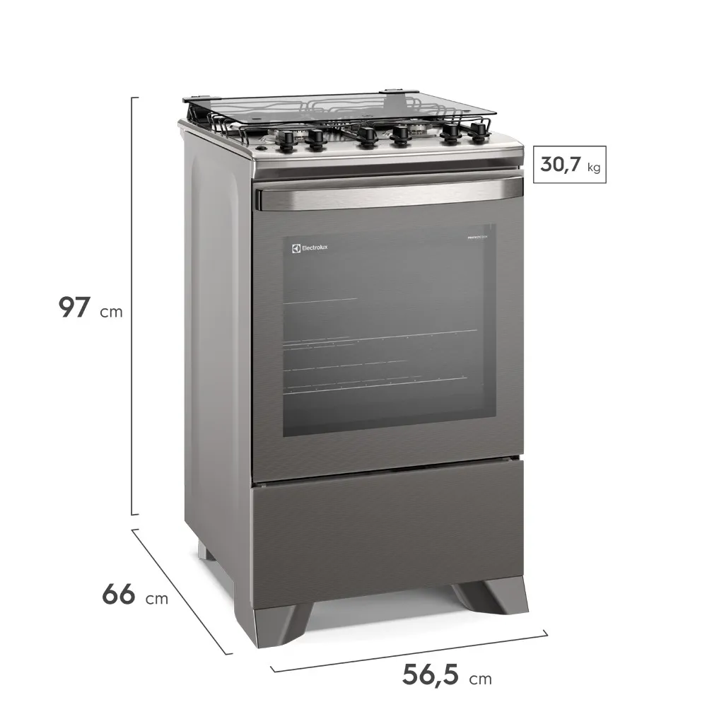 Fogão 4 bocas Electrolux Cinza Experience com Mesa Inox, Timer e Tripla Chama (FE4TC)