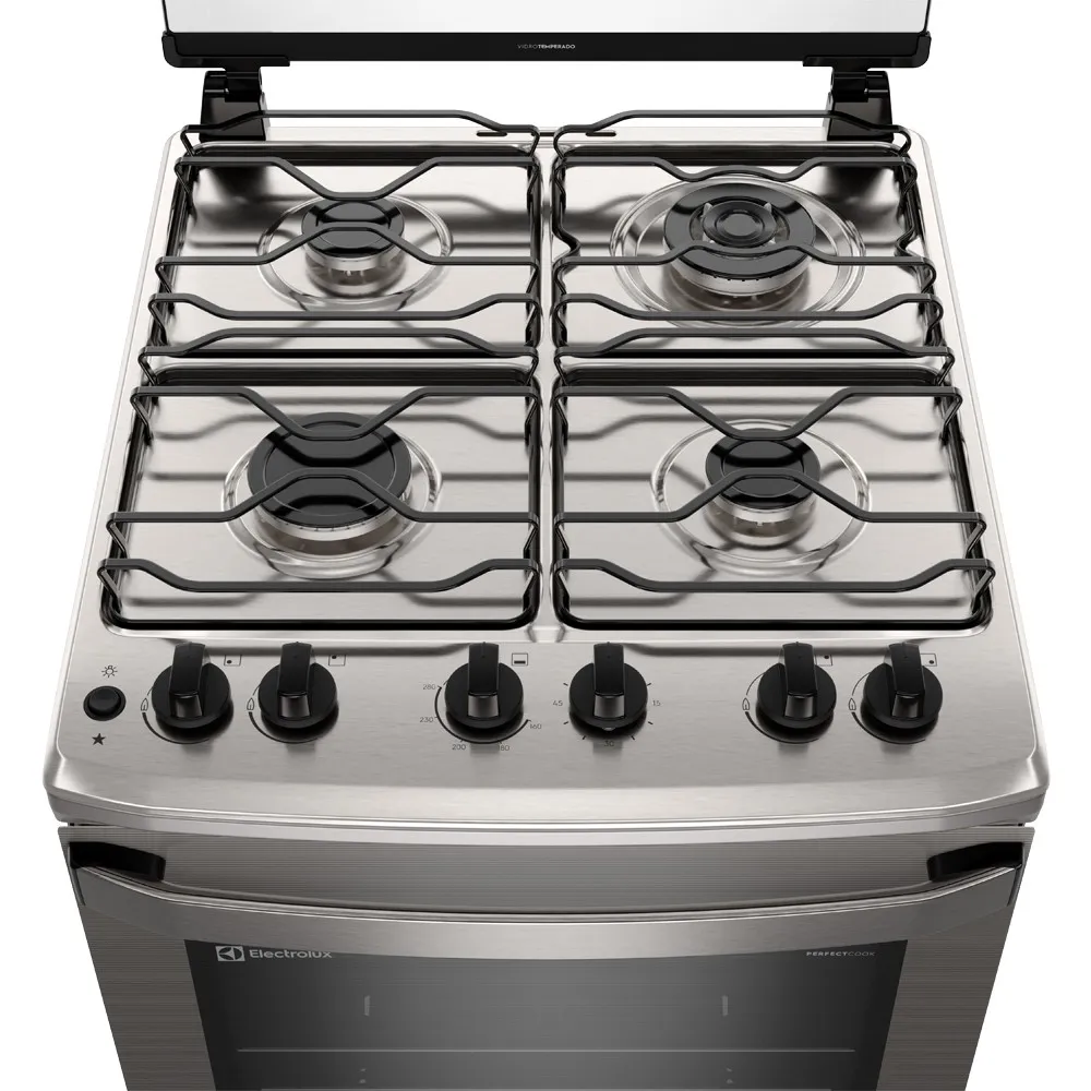 Fogão 4 bocas Electrolux Cinza Experience com Mesa Inox, Timer e Tripla Chama (FE4TC)